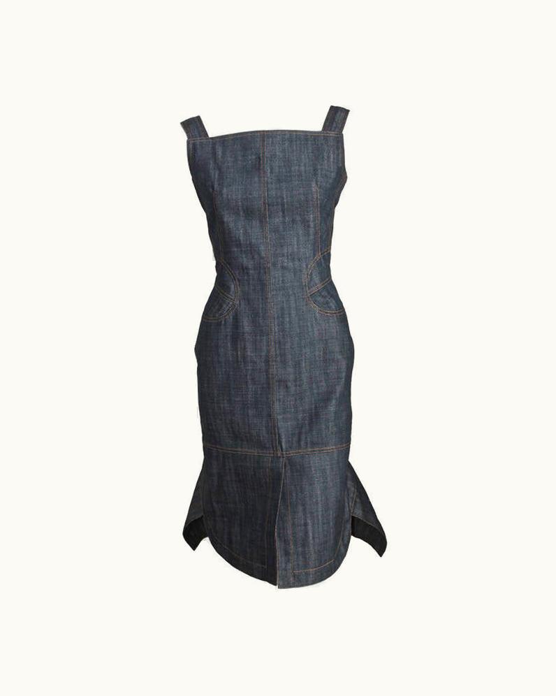 Alaia Unworn Azzedine Alaia Denim Dress With Intricate Seaming And Topstitching