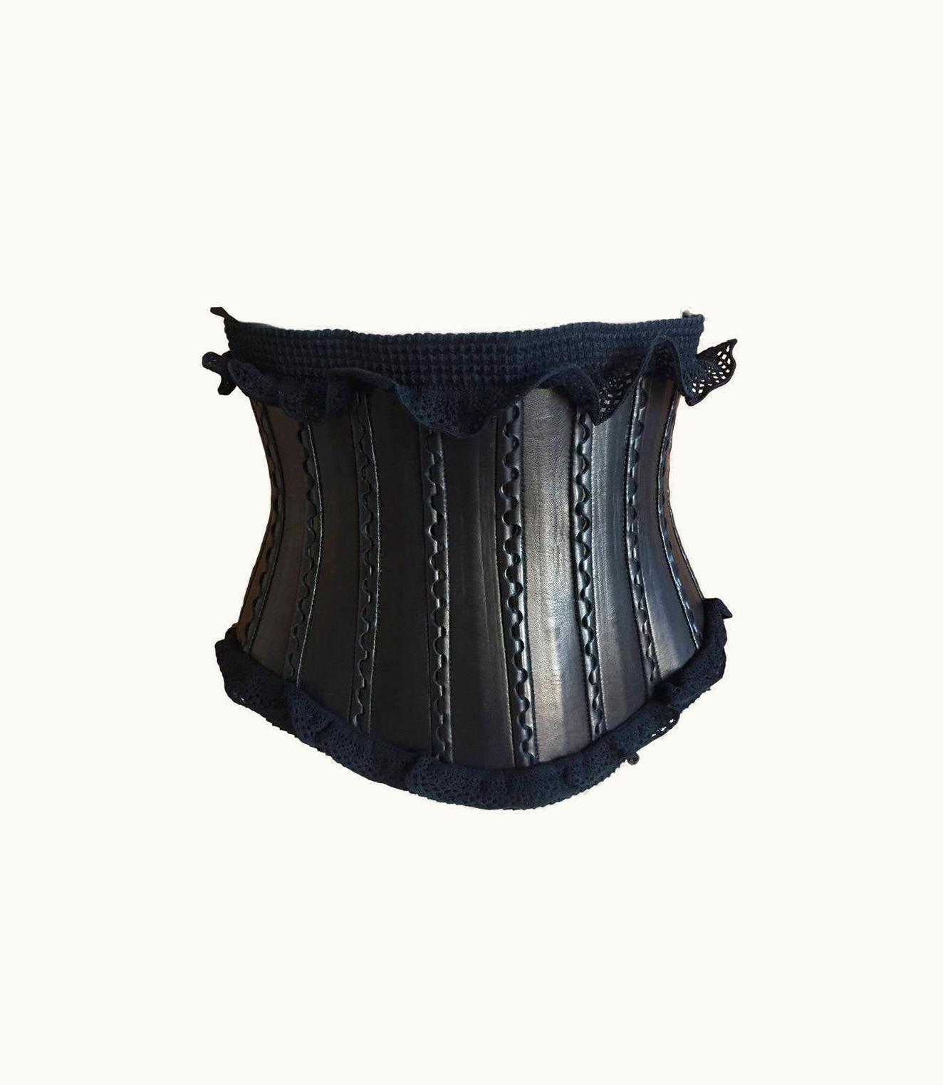 Alaia Alaia Wide Black Leather Corset Belt With Ruffle Edge