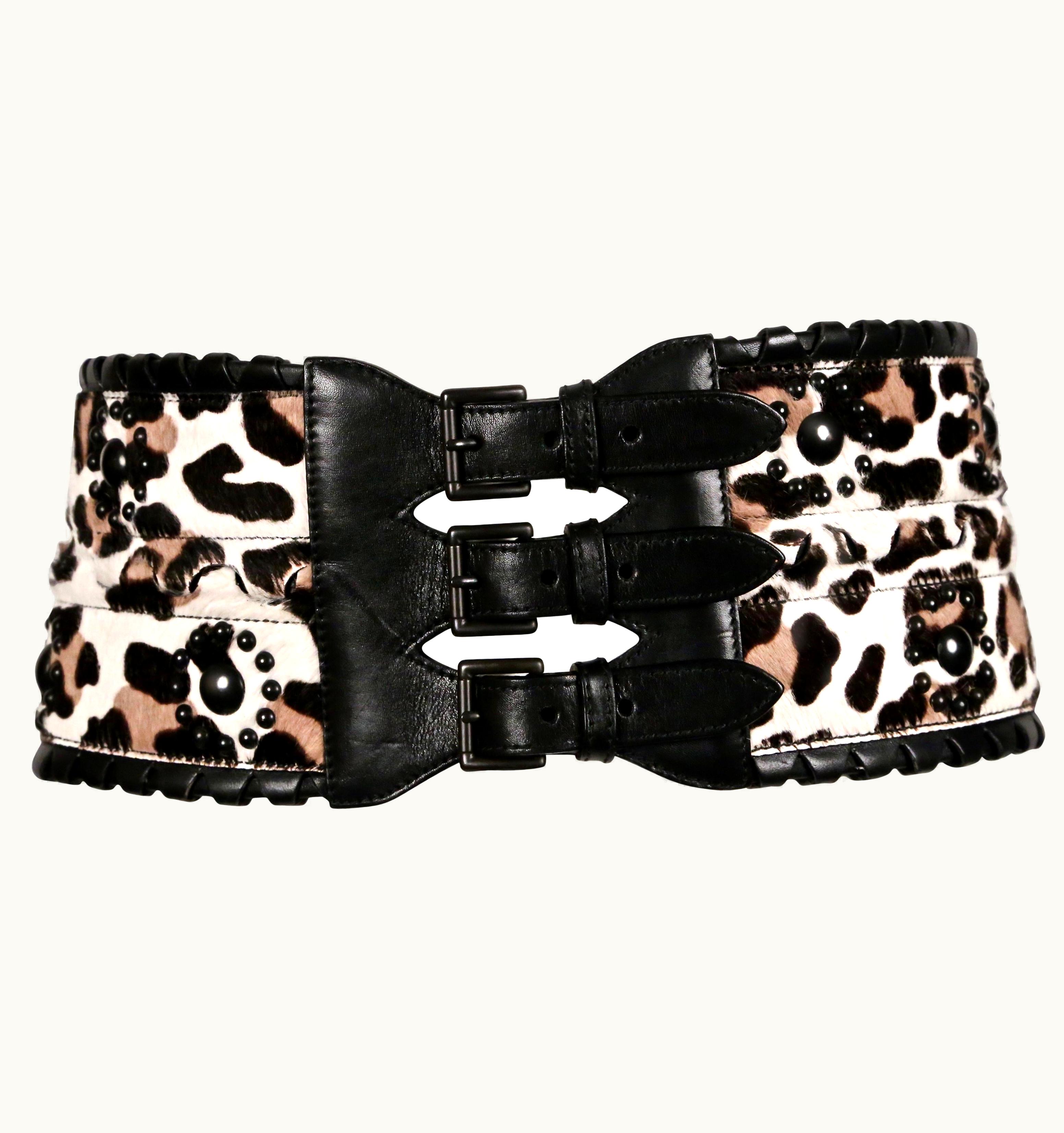 Alaia Azzedine Alaia Leopard Printed Corset Belt With Black Leather Trim & Studs