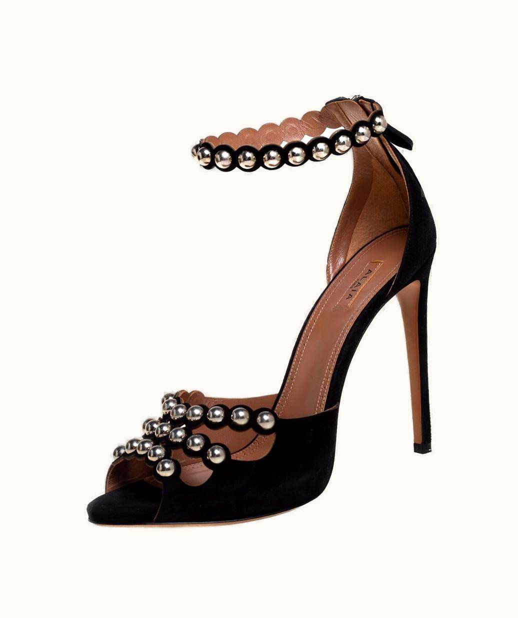 Alaia Alaia Black Suede Studded Ankle Strap Sandals