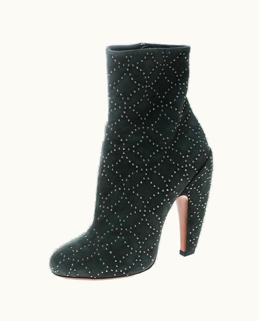 Alaia Alaia Grey Suede Studs Embellished Ankle Boots