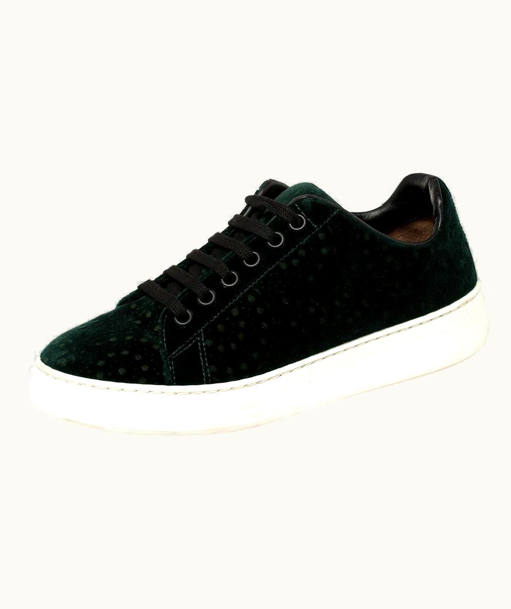 Alaia Alaia Green Velvet Laser Cut Lace Up Sneaker