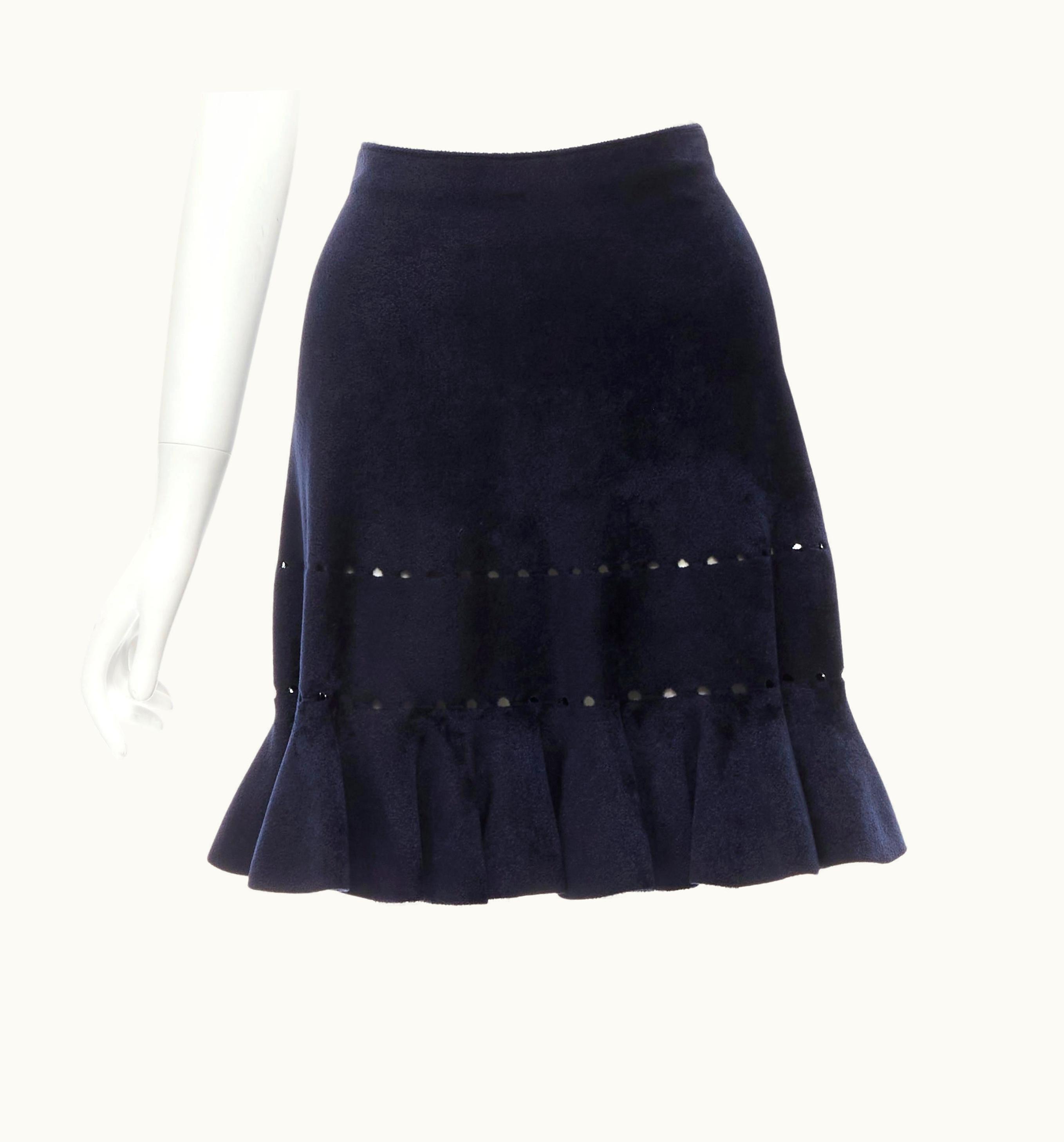 Alaia Alaia Black Velour Geometric Cut Out Flared Hem Skirt