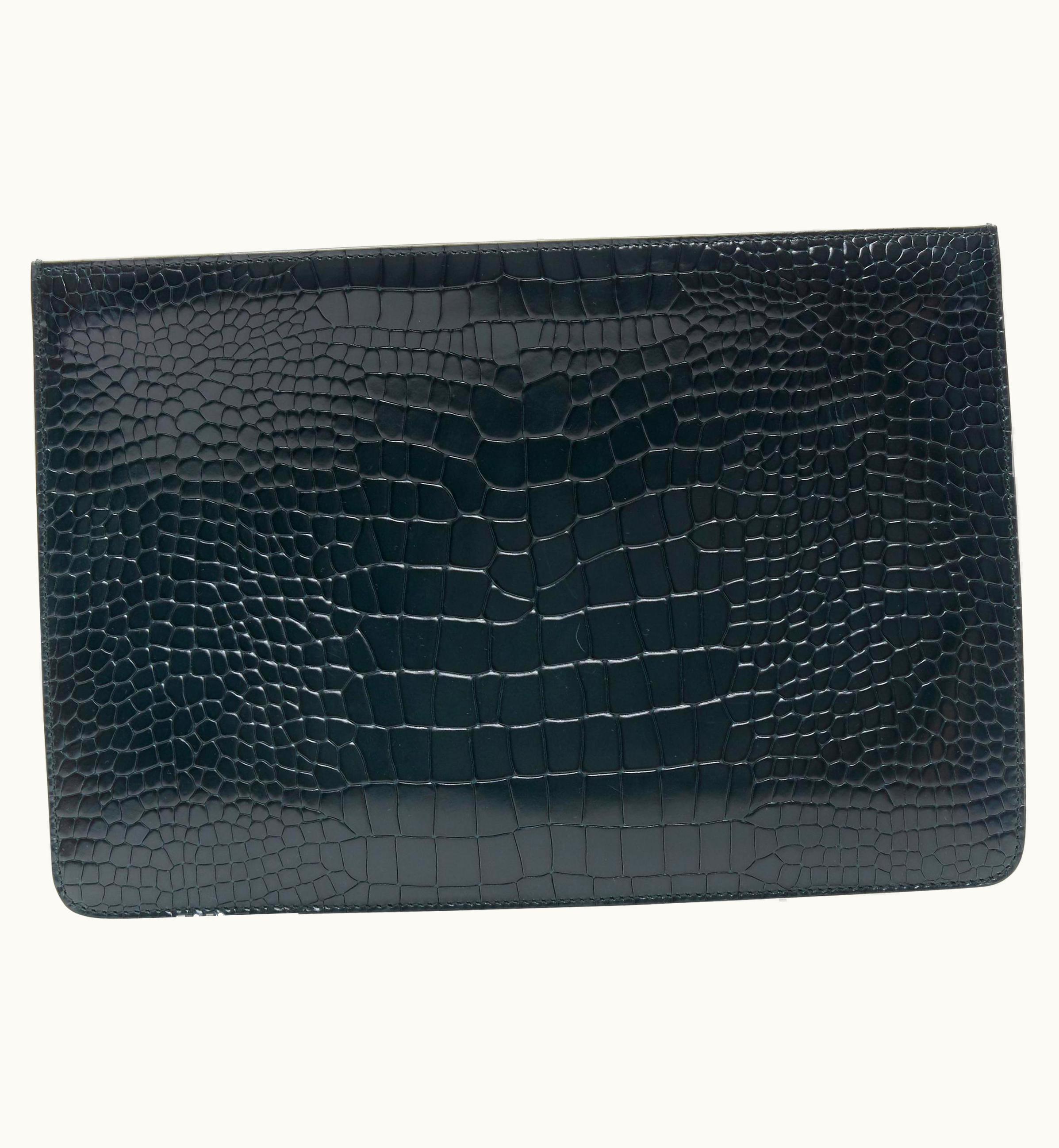 Alaia Alaia Forest Green Faux Stamped Crocodile Leather Top Zip Clutch Pouch Bag