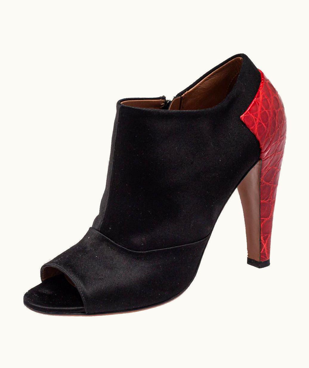Alaia Alaia Black/Red Satin And Croc Embossed Leather Ankle Boots