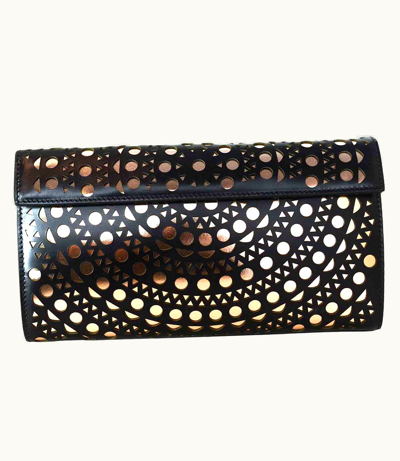 Alaia Alaia 2014 Black Laser Cut Clutch WS/S Rose Gold Accents Rt. $1