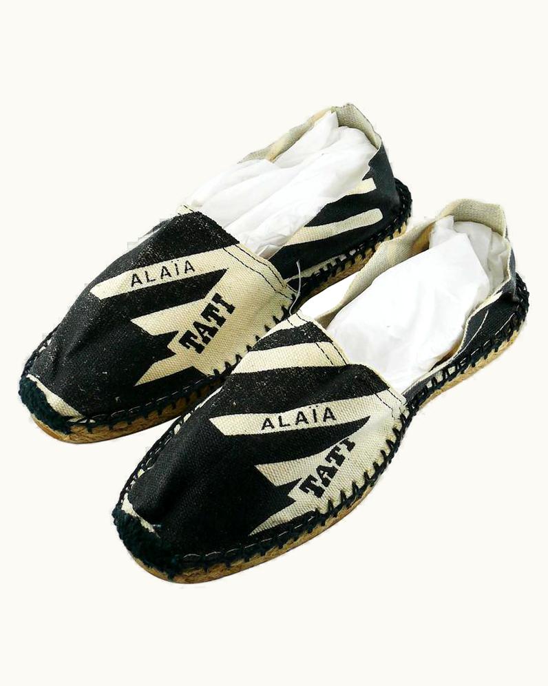 Alaia Alaia Vintage Iconic Navy Blue And Off-white Canvas Espadrilles (fr)