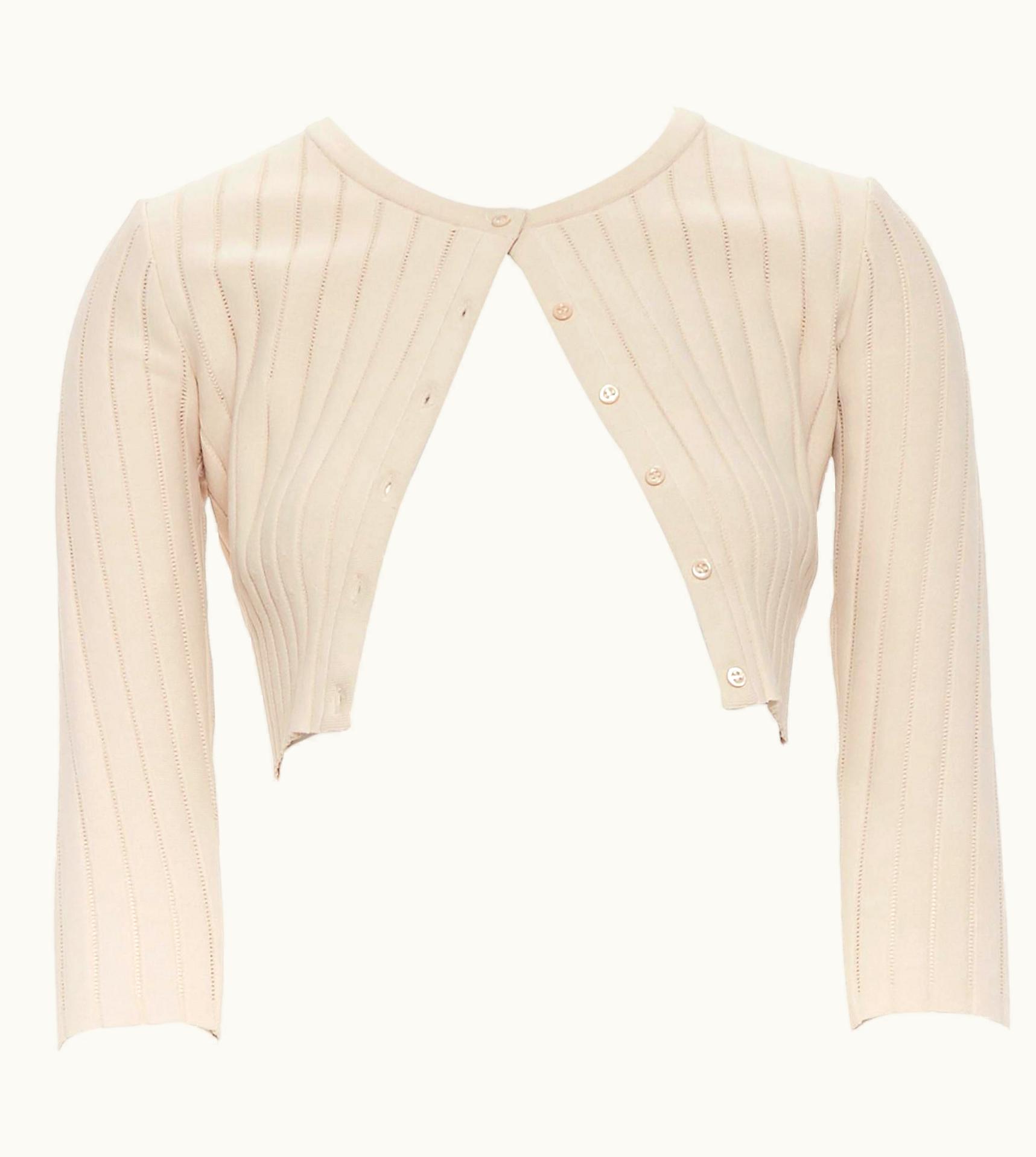 Alaia Alaia Nude Ladder Stitch Button Front 3/4 Sleeves Cropped Cardigan