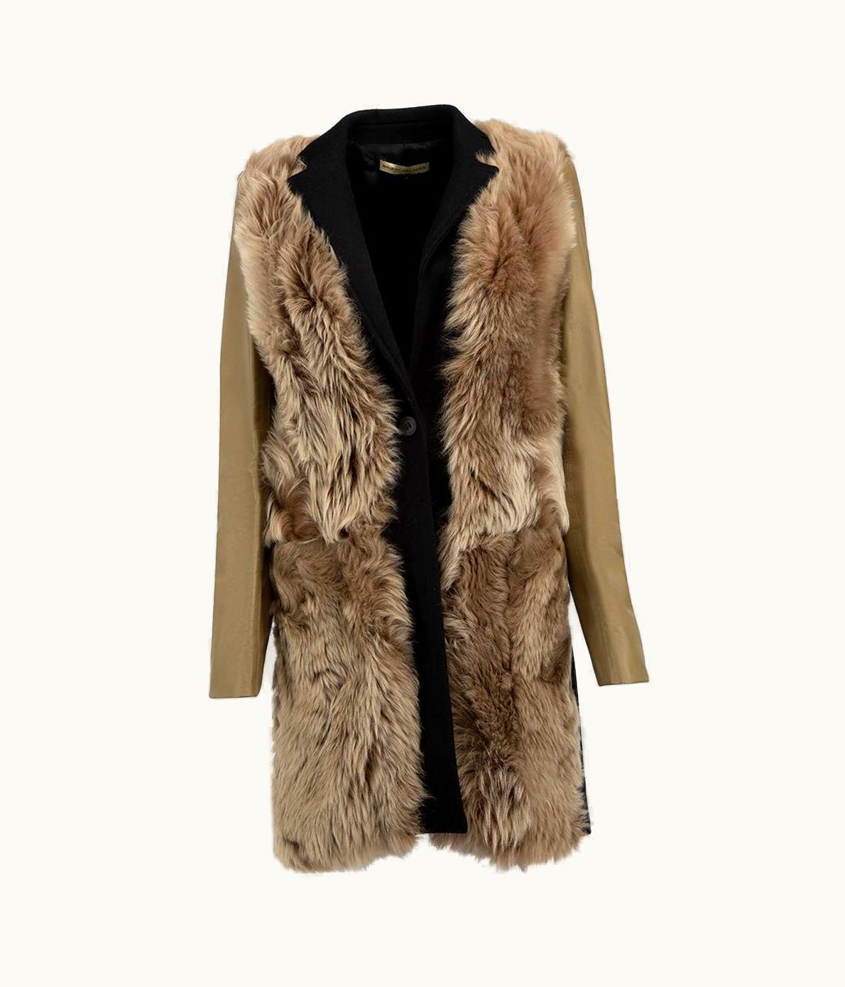 Balenciaga Balenciaga Women' 2013 Colour Block Fur Panel Single Breasted Coat