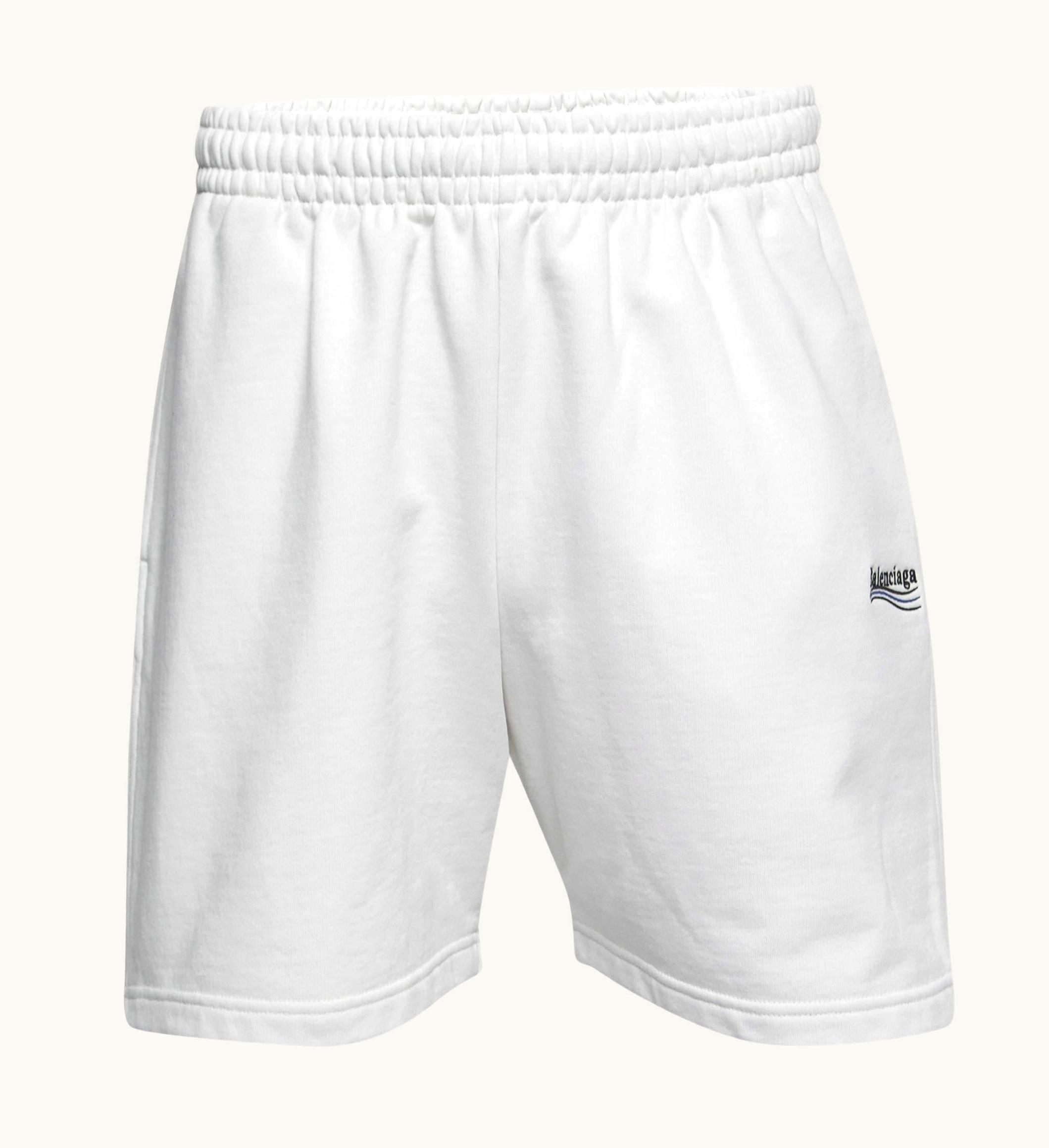 Balenciaga Balenciaga White Logo Embroidered Cotton Shorts