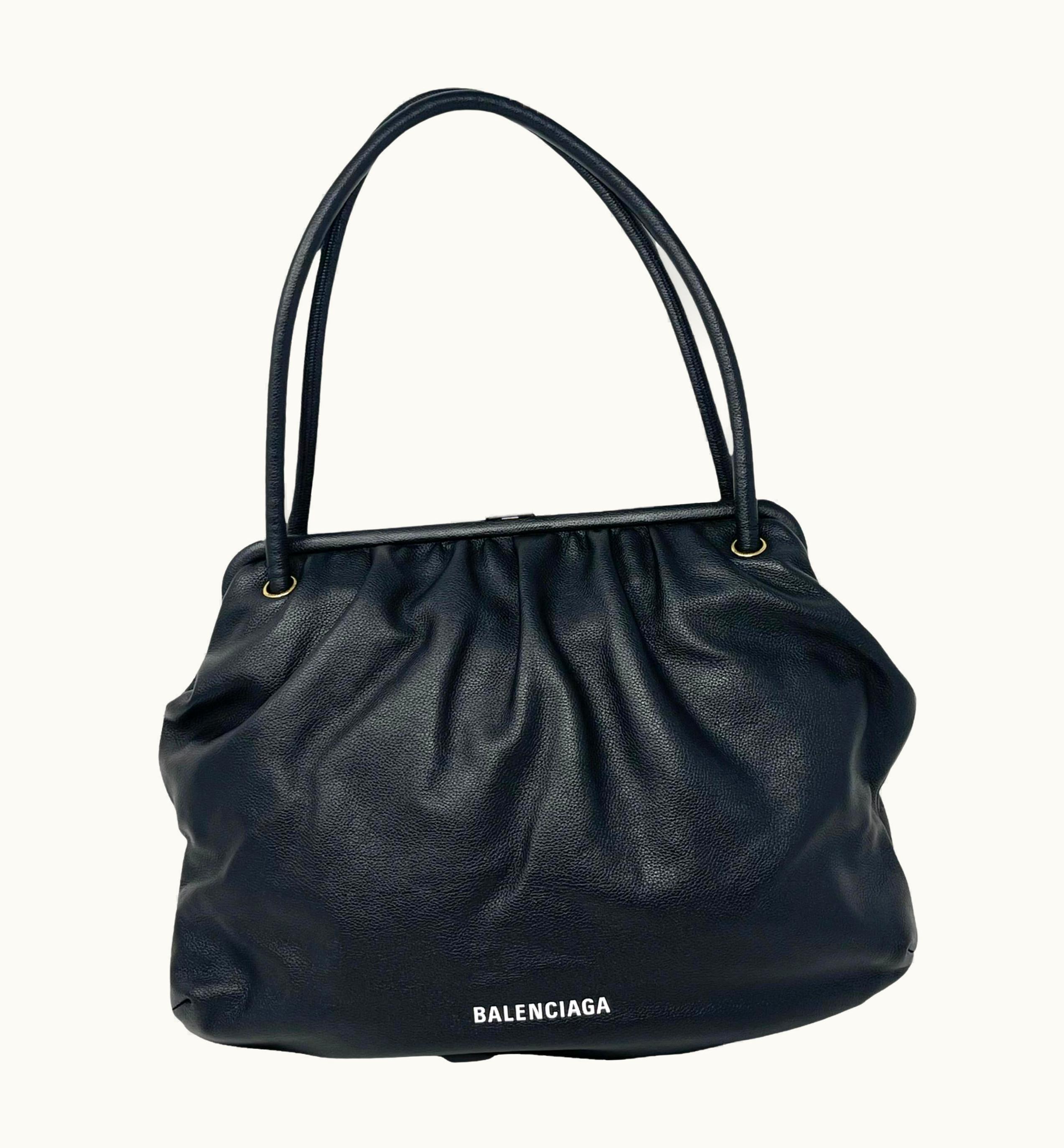 Balenciaga Balenciaga Black Printed Logo Leather Shoulder Bag
