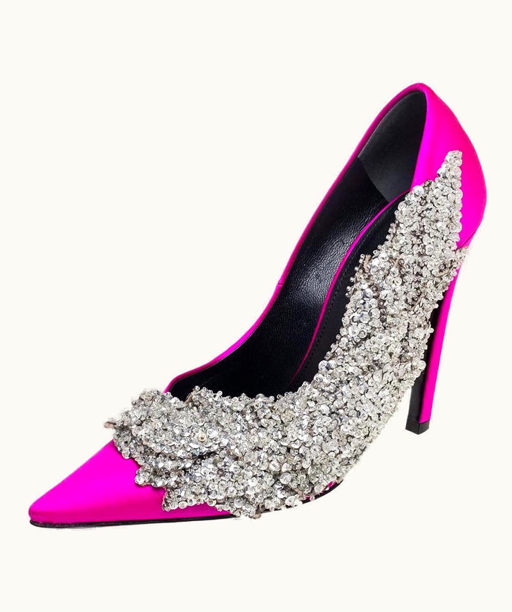Balenciaga Balenciaga Pink Satin Crystal Embellished Pumps