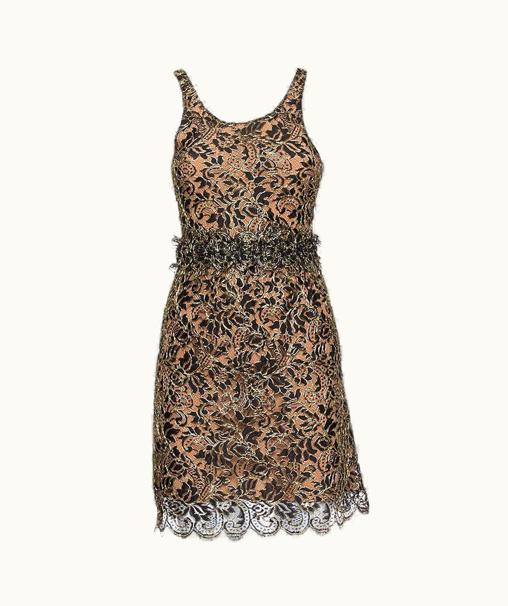 Balenciaga Balenciaga Black & Gold Lace Sleeveless Mini Dress