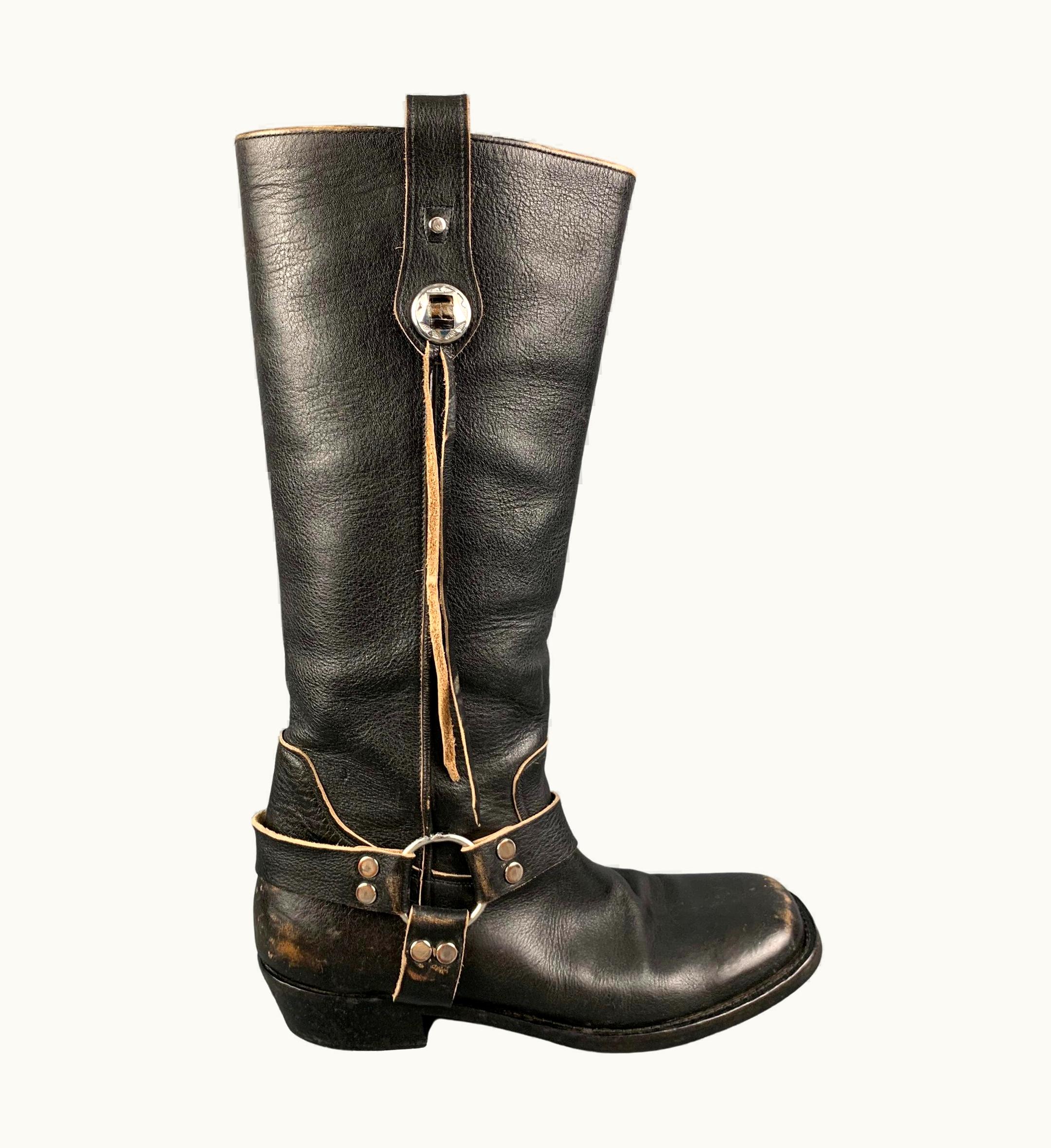 Balenciaga Balenciaga .5 Black Leather Distressed Western Boots