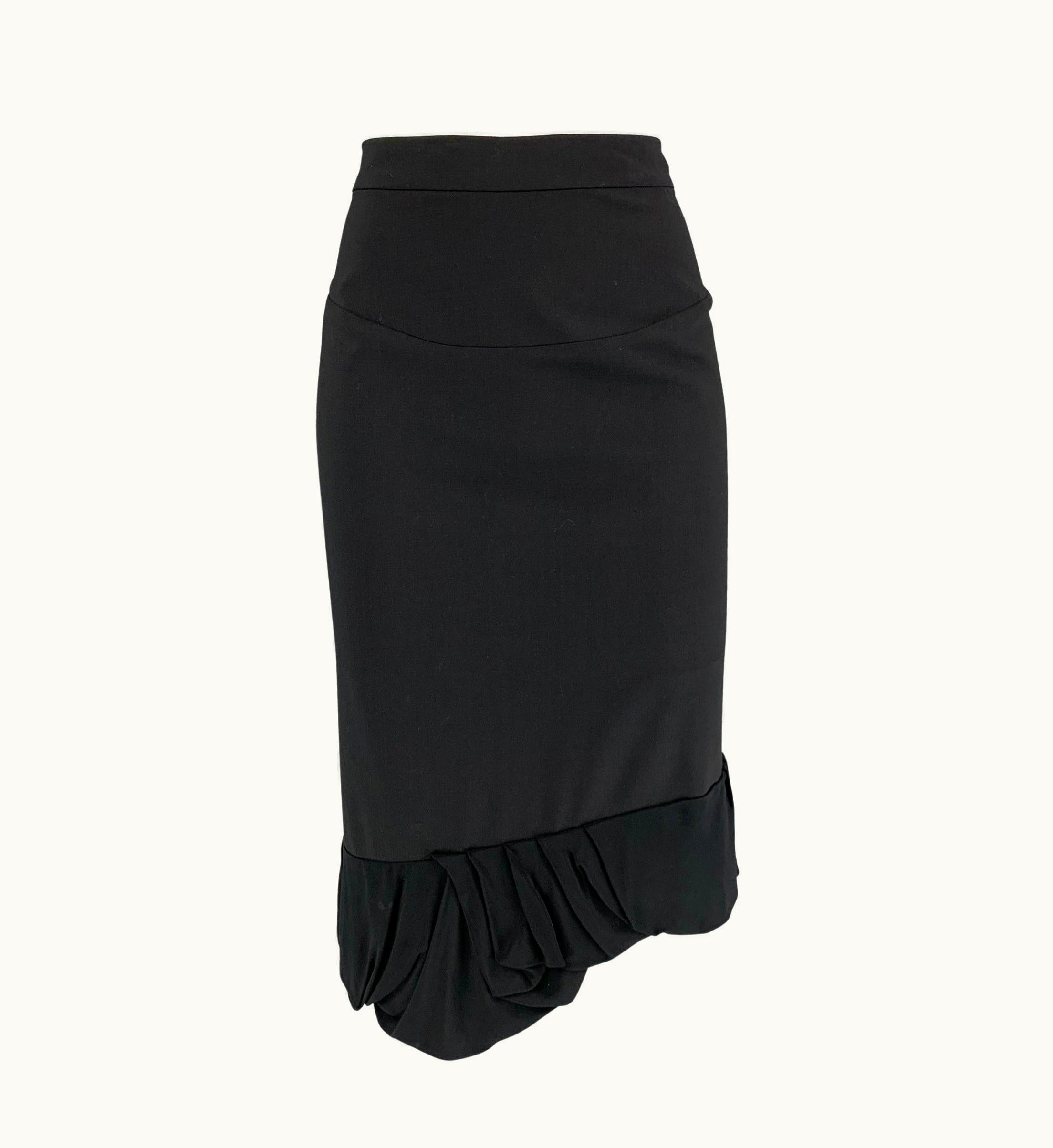Balenciaga Balenciaga Black Garbardine Wool Ruffle Skirt