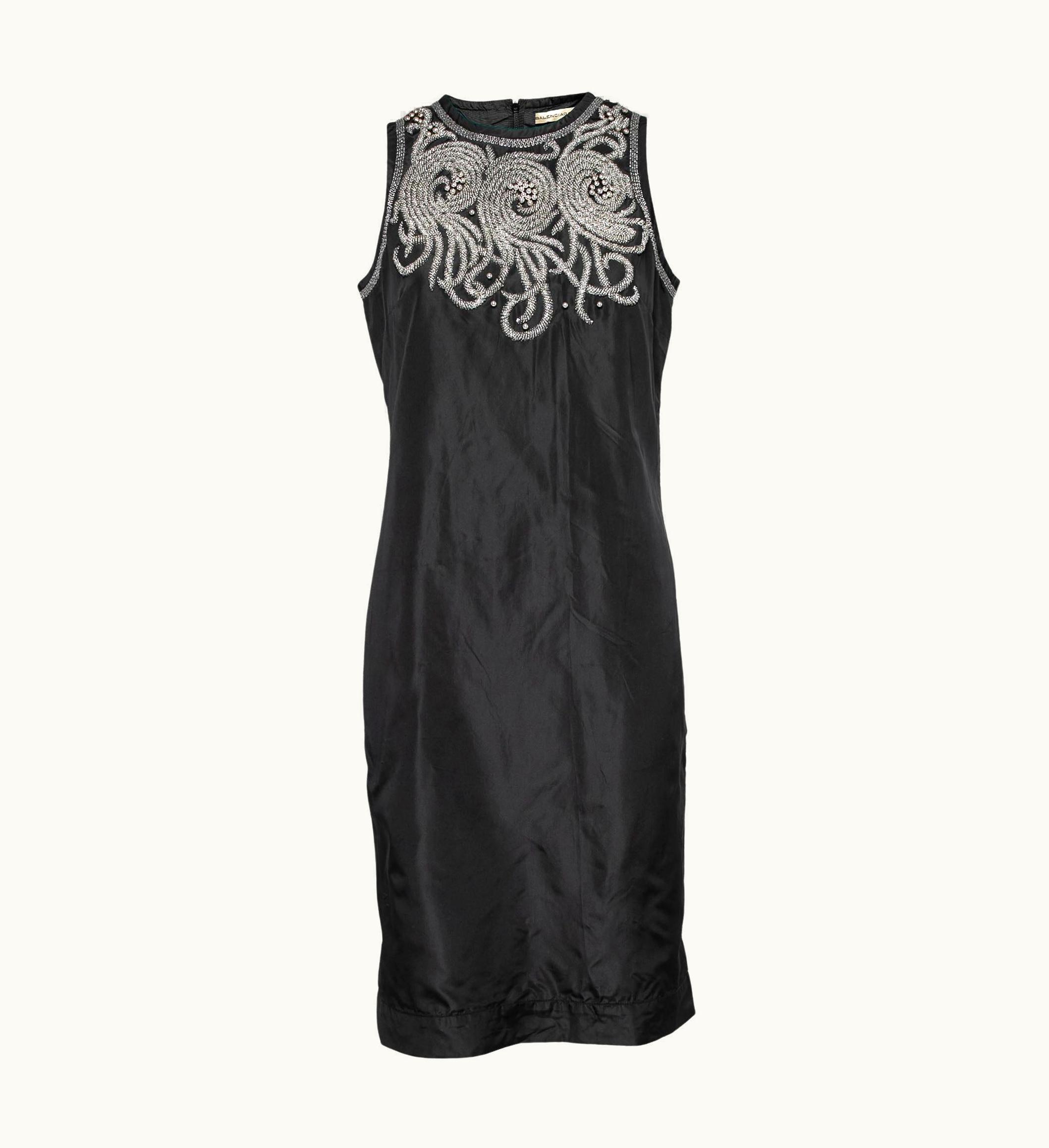 Balenciaga Balenciaga Black Silk Bead Embellished Sleeveless Dress
