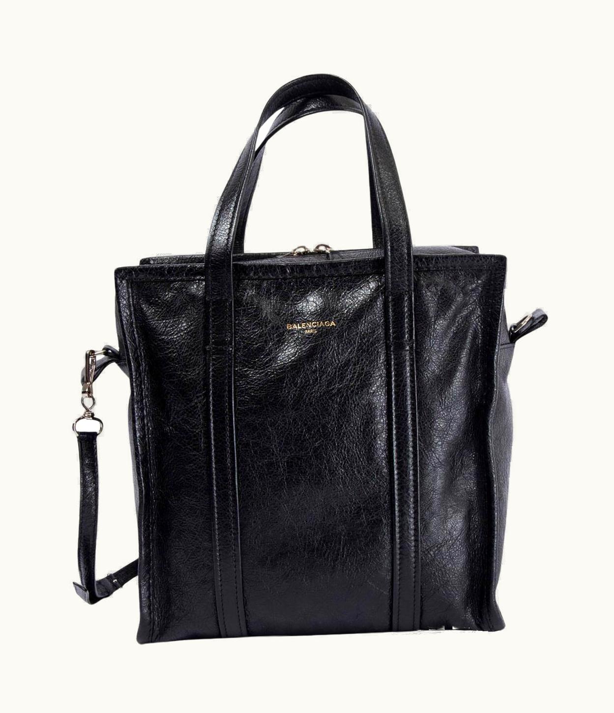 Balenciaga Balenciaga Black Crackled Leather Small Bazar Tote Bag