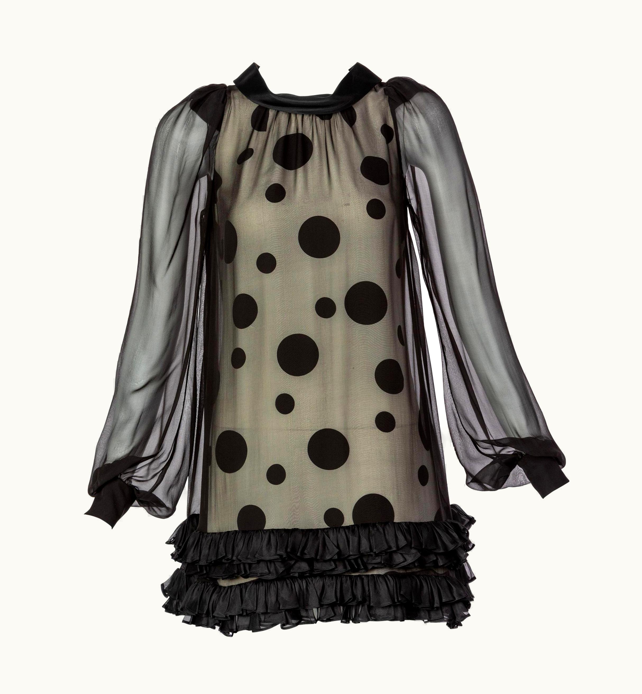 Balenciaga Balenciaga Black Polka Dot Silk Mini Dress, 1990s UZ0588296