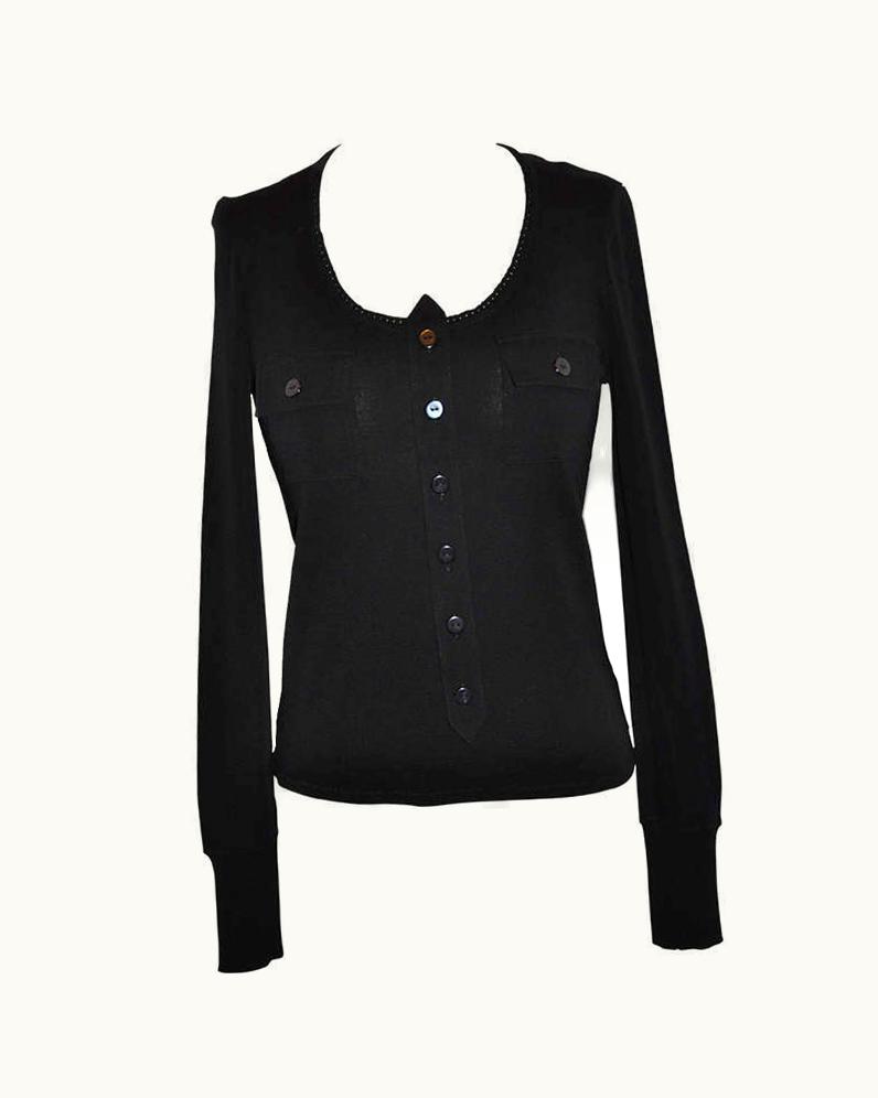 Balenciaga Balenciaga Black Top With Woven Lace Neckline Top