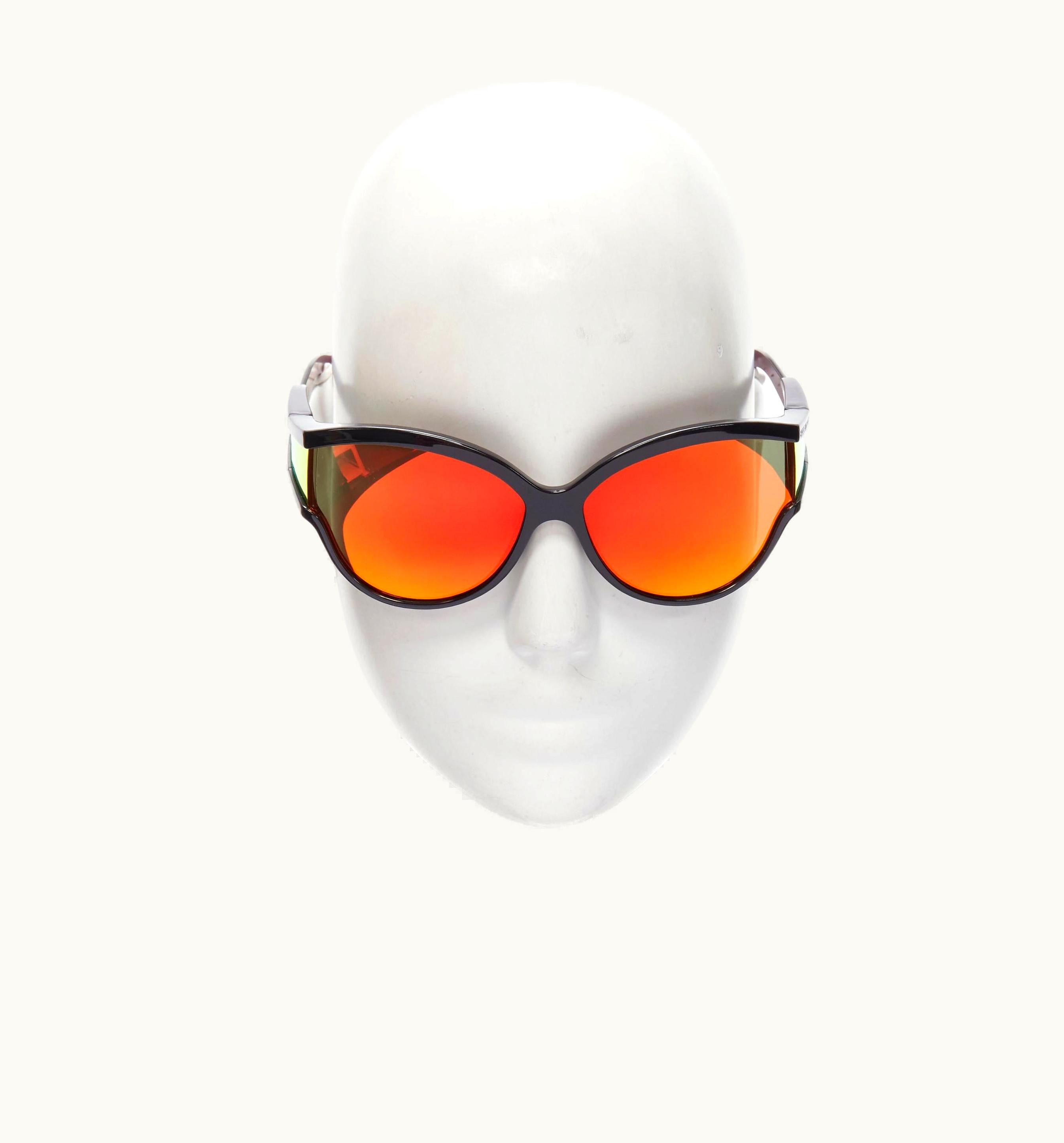 Balenciaga Balenciaga Demna Bb0038s Black Mirrored Orange Wrap Shield Sunglasses