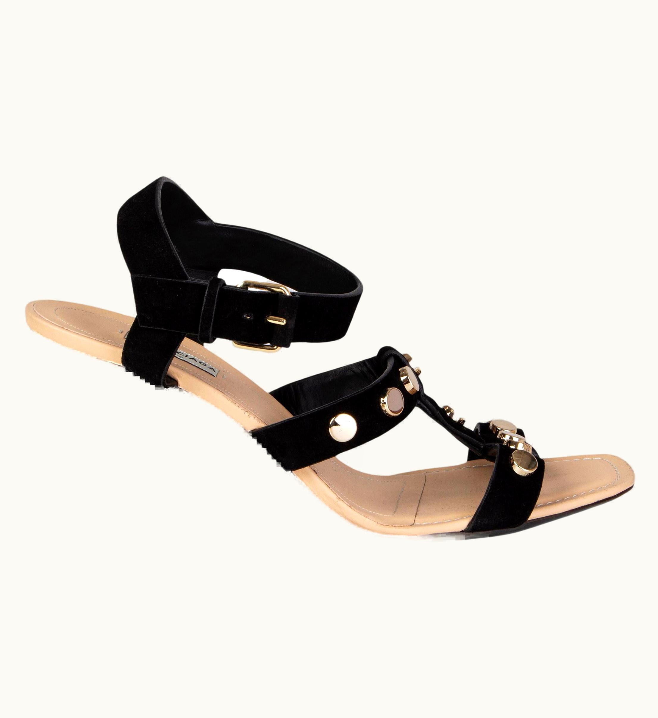 Balenciaga Balenciaga Black Suede Studded Wedge Sandals Shoes