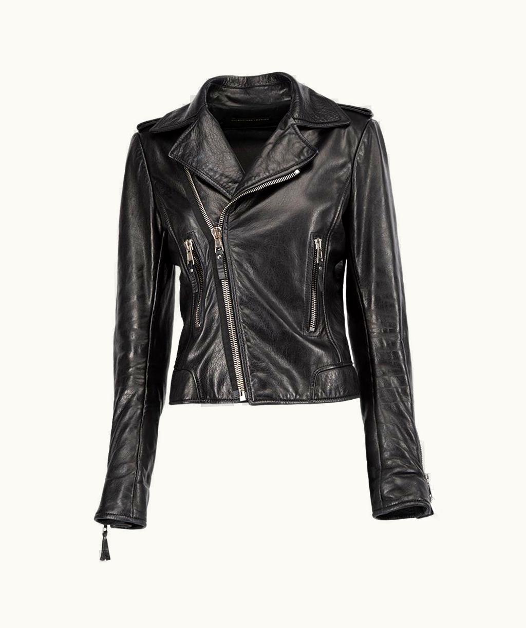 Balenciaga Balenciaga Women' Black Leather Biker Zipped Jacket