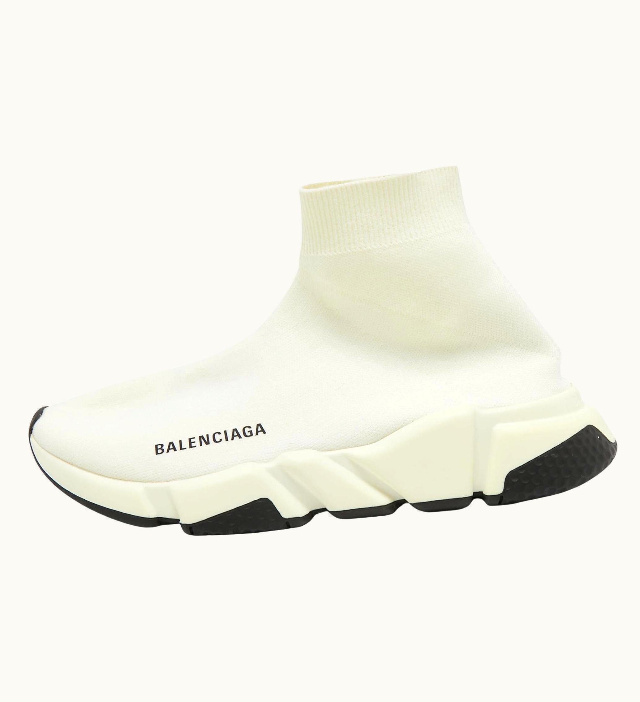 Balenciaga Balenciaga Cream Knit Fabric Speed Trainer Sneakers