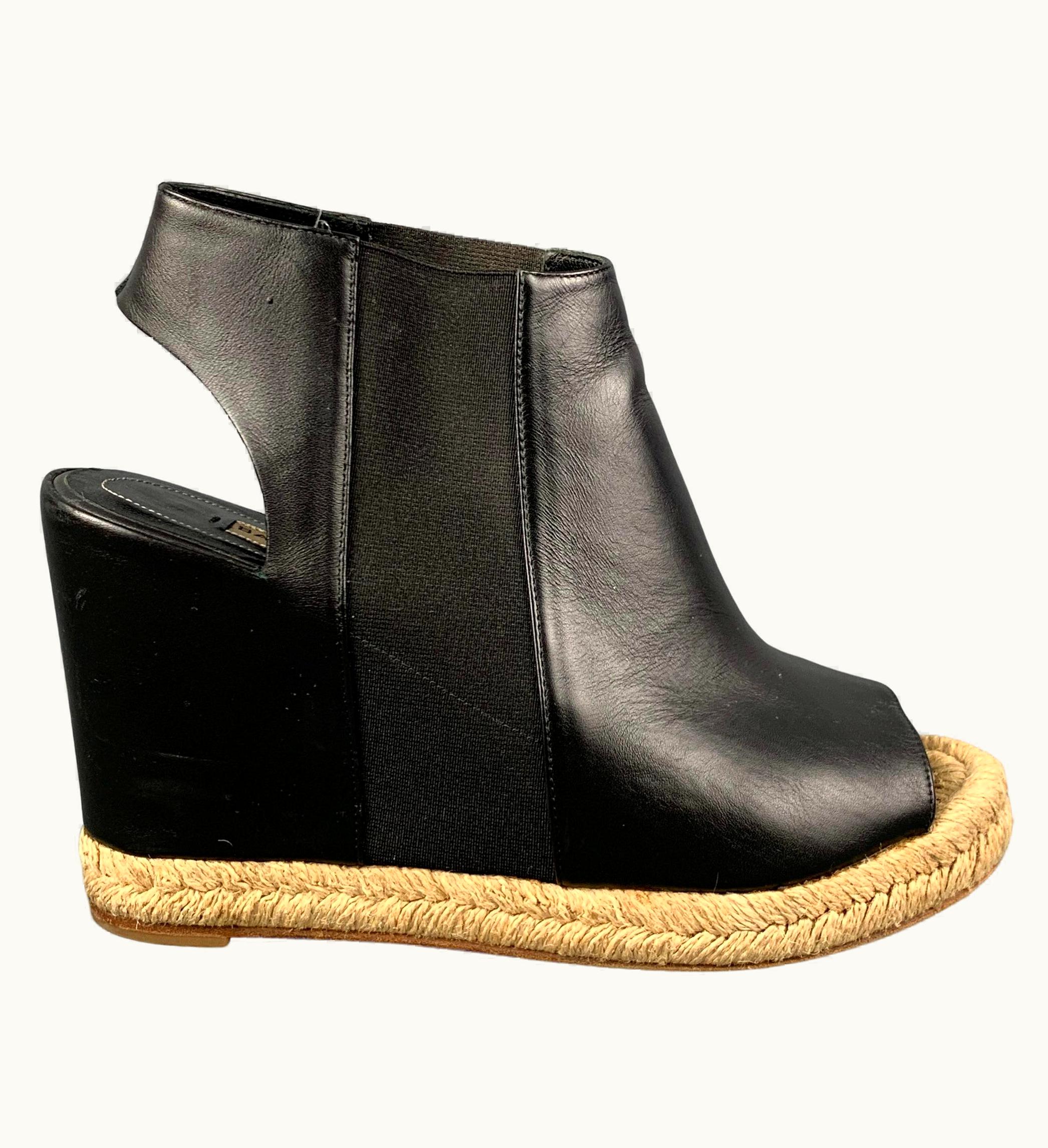 Balenciaga Balenciaga Black Natural Leather Peep Toe Boots