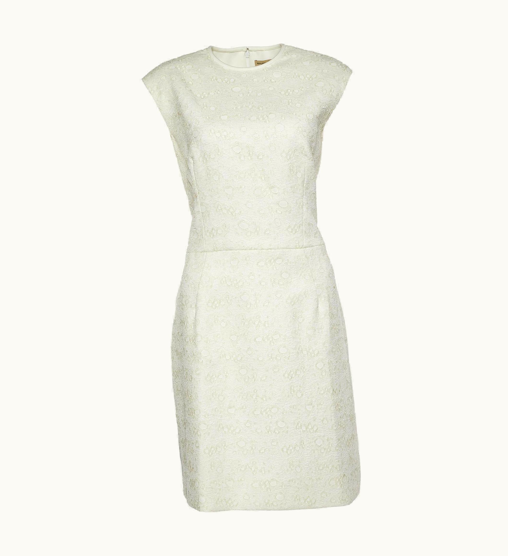 Balenciaga Balenciaga.Paris Off White Lace & Satin Sleeveless Dress