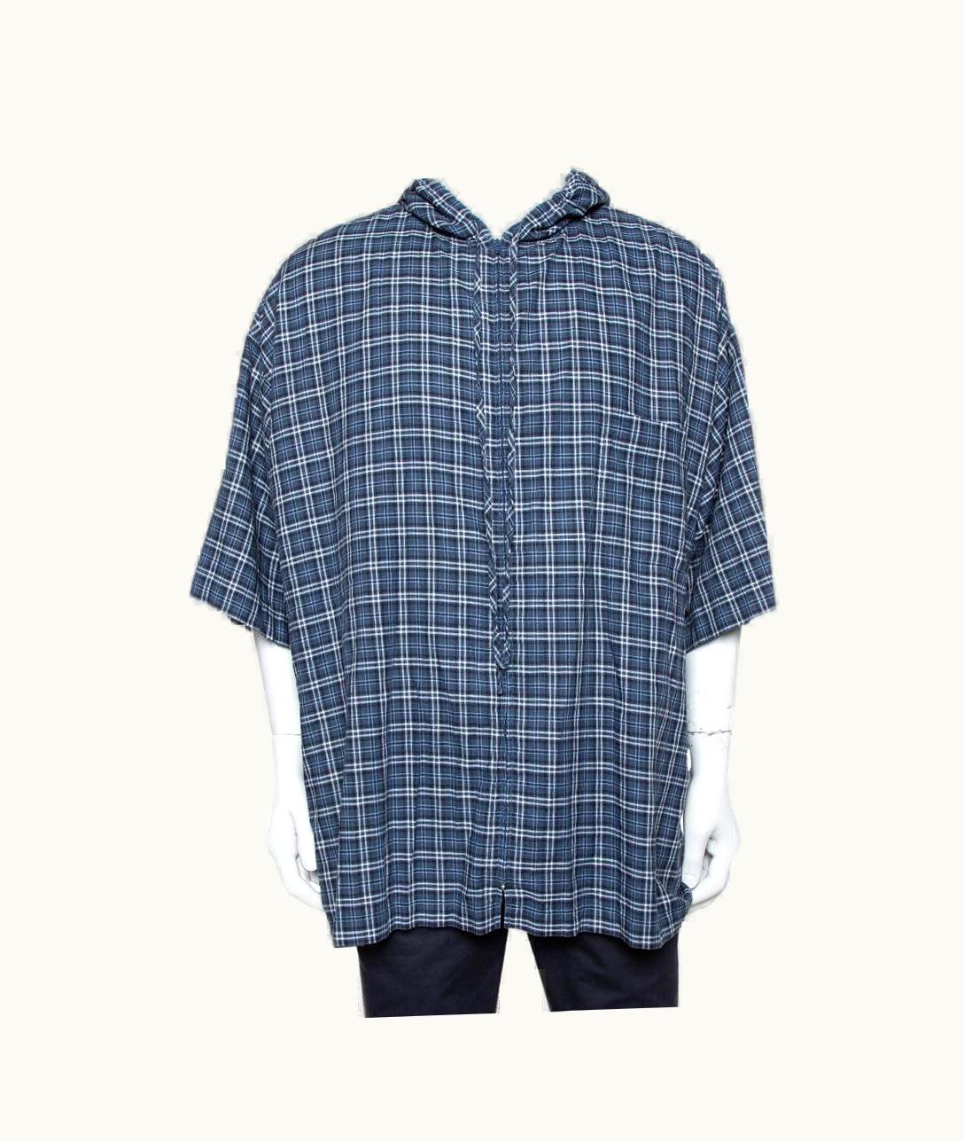 Balenciaga Balenciaga Navy Blue Plaid Flannel Oversized Hooded Jacket Xxs