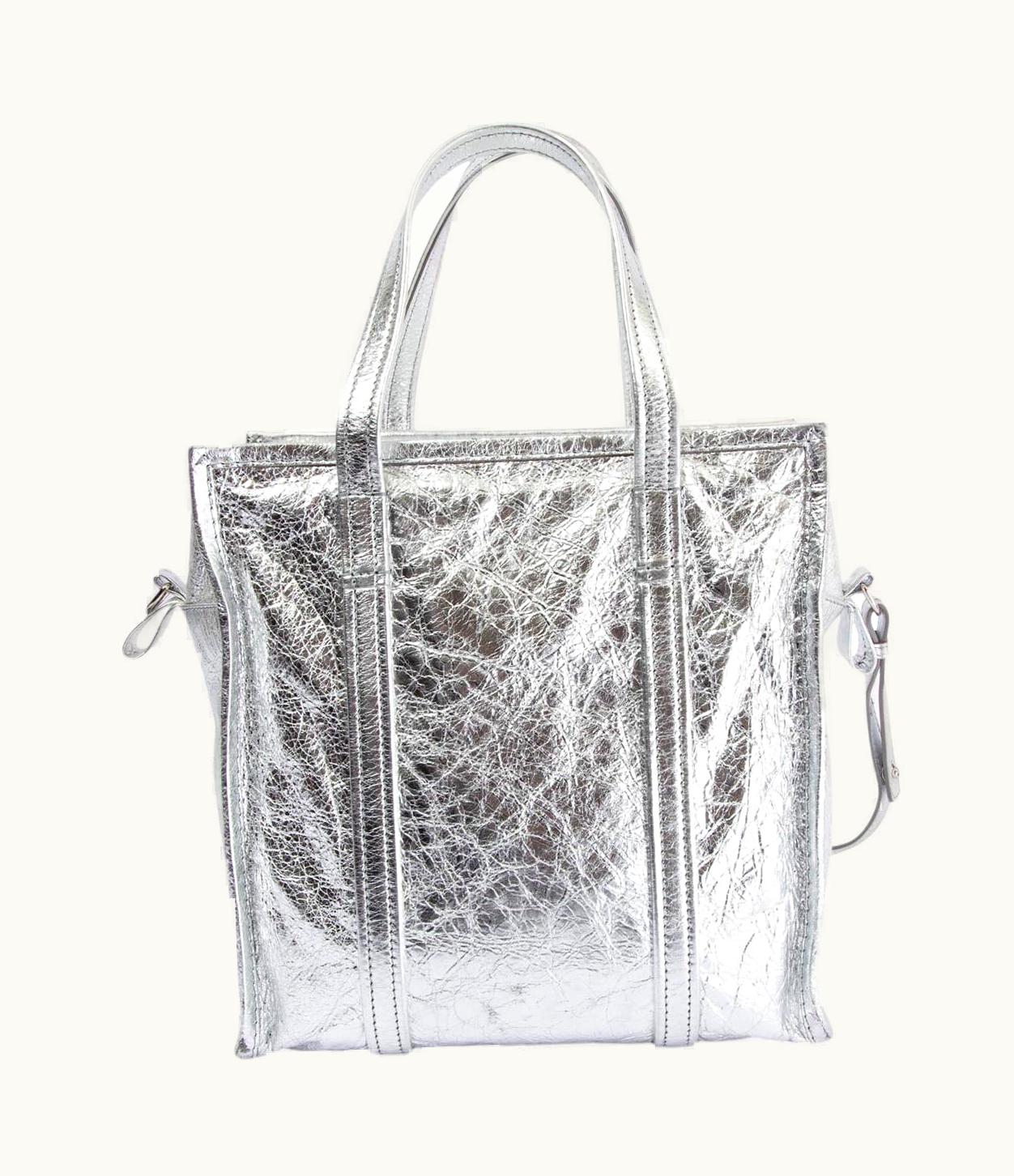 Balenciaga Balenciaga Metallic Silver Crackled Leather Small Bazar Tote Bag