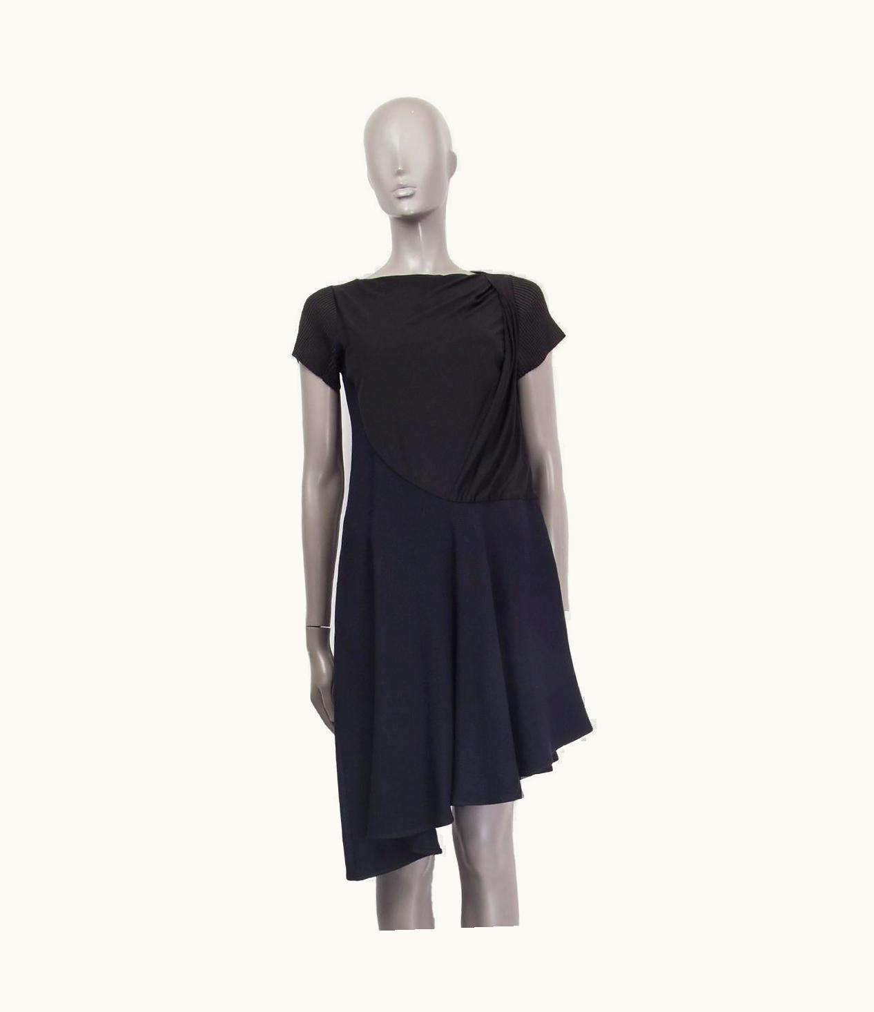 Balenciaga Balenciaga Black & Blue Colorblock Asymmetric Jersey Dress