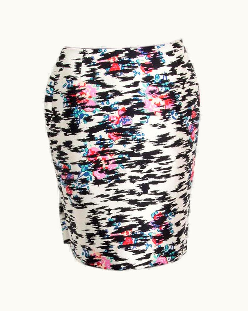 Balenciaga Balenciaga White Silk Rose Print Pencil Skirt