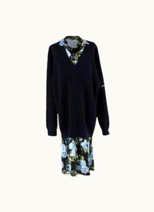 Balenciaga Balenciaga Navy Cotton Knit Jumper With Silk Dress Underlay UZ0588444