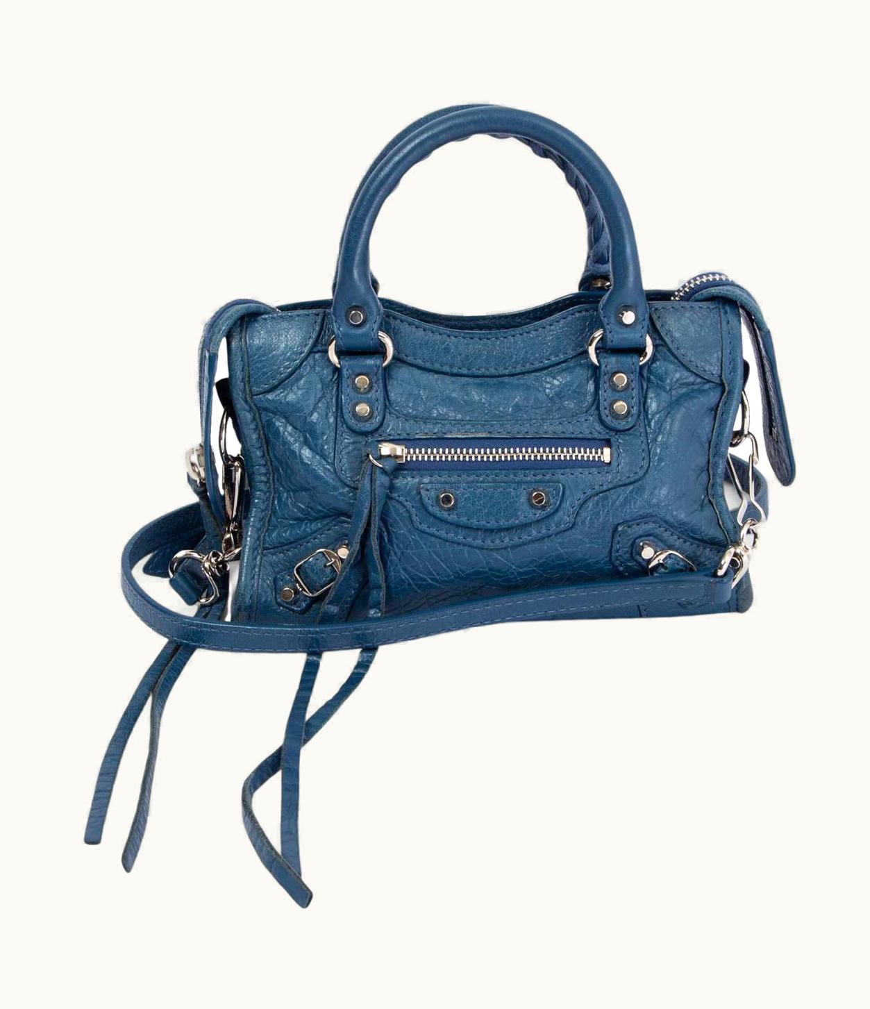Balenciaga Balenciaga Blue Distressed Leather Classic City Nano Motorcycle Crossbody Bag
