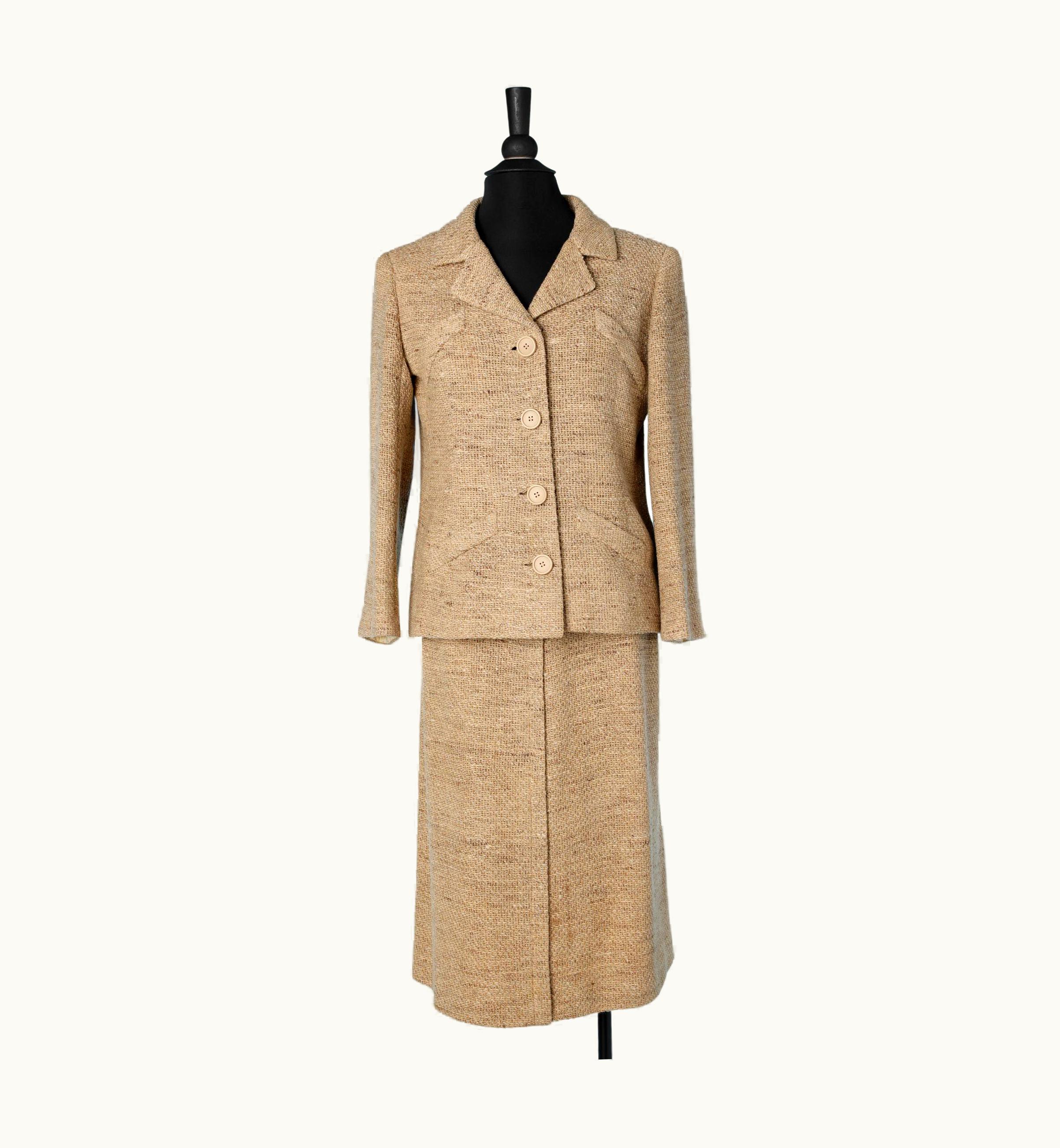 Balenciaga Beige Tweed Skirt -suit With Silk Ivory Lining Balenciaga
