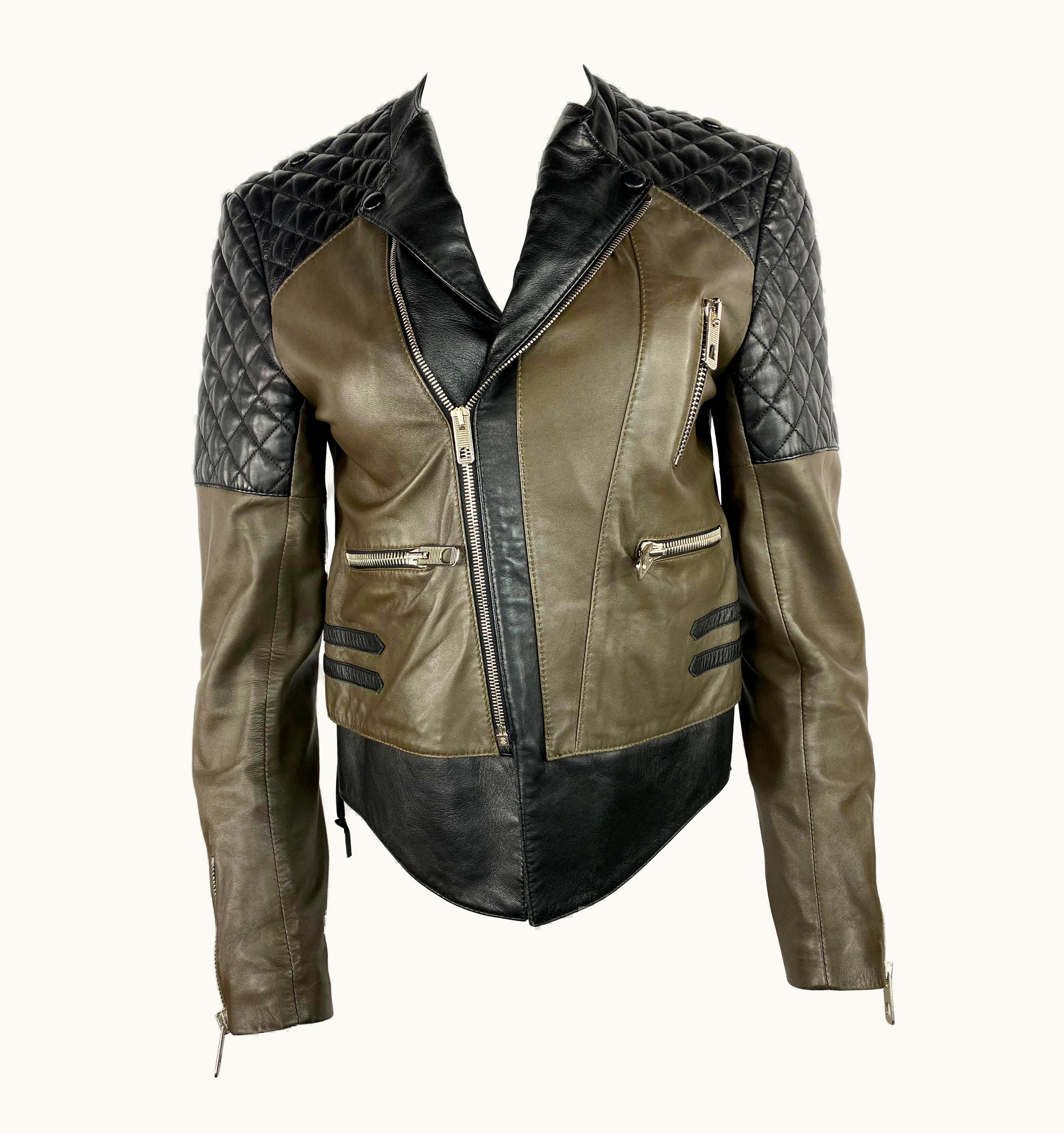 Balenciaga Vintage Balenciaga Black And Olive Moto Leather Jacket
