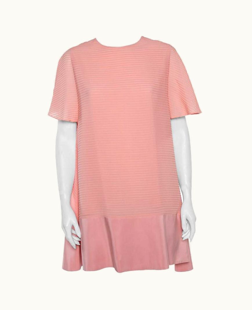 Balenciaga Balenciaga Silk Pink Pintuck Detail A-Line Shift Dress