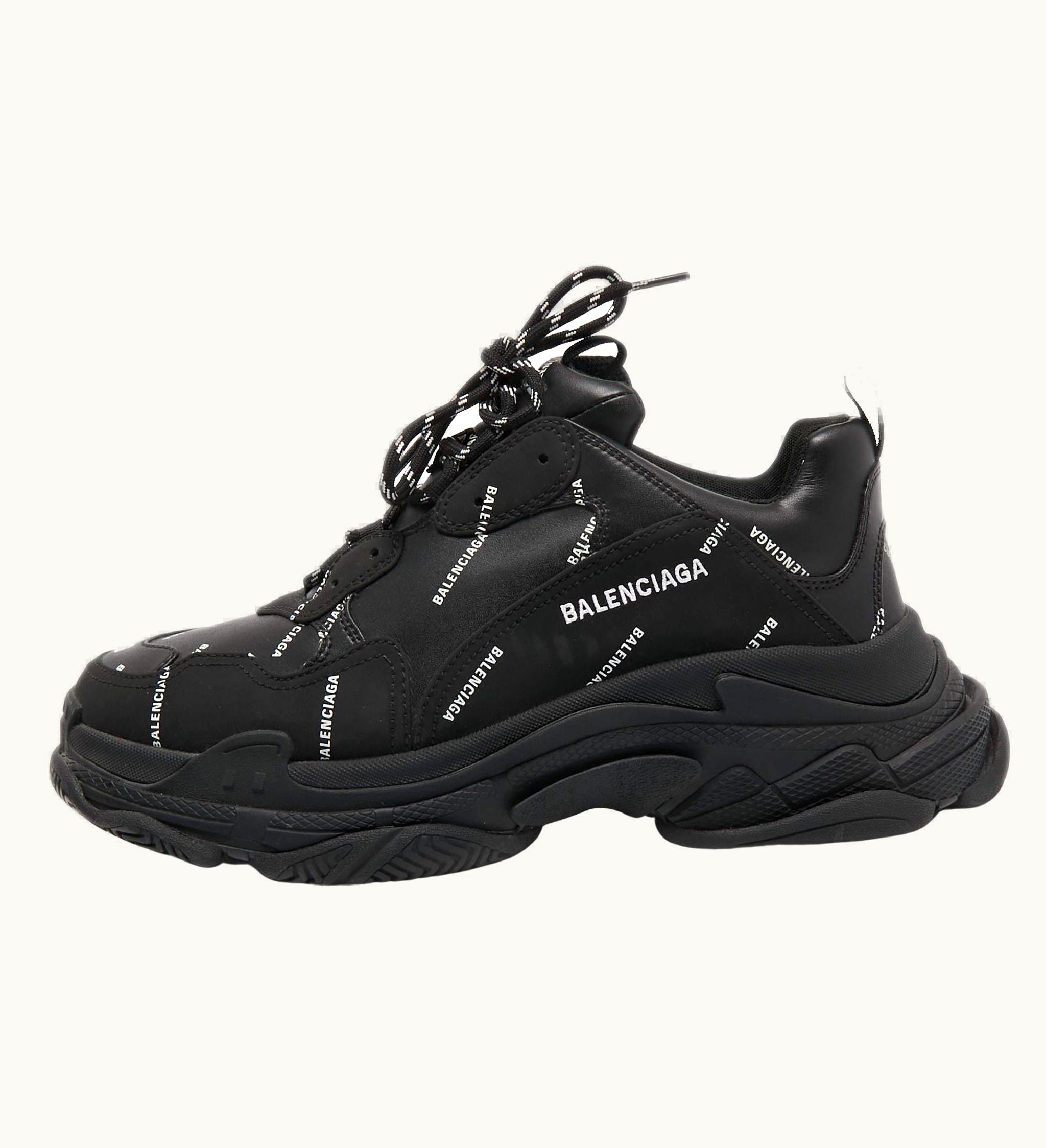 Balenciaga Balenciaga Black Logo Print Leather Triple Sneakers