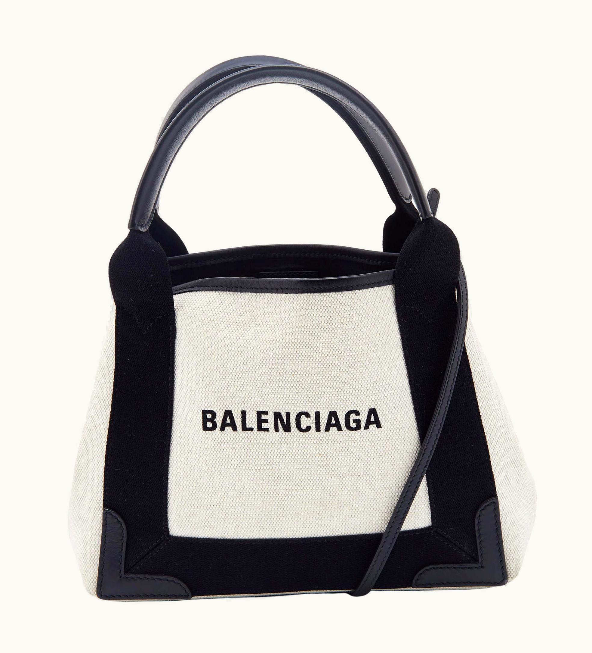 Balenciaga Balenciaga Black/Beige Leather And Canvas Cabas Tote