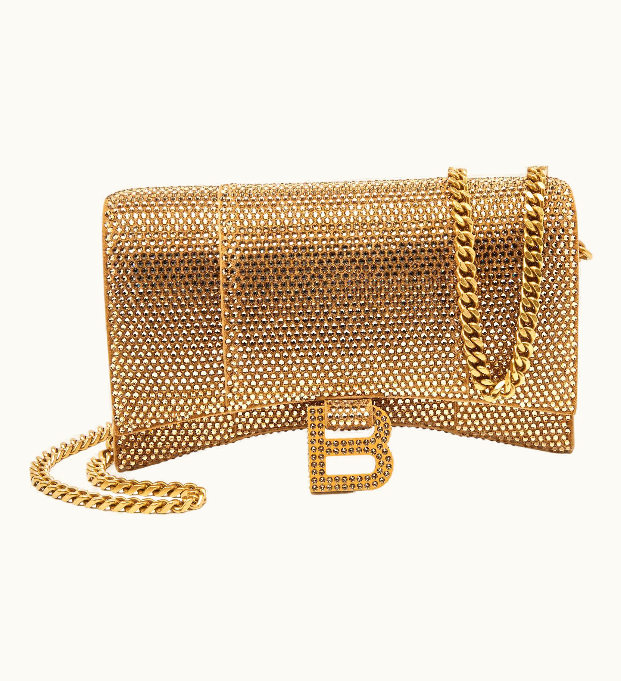 Balenciaga Balenciaga Brown Crystal Embellished Suede Hourglass Wallet On Chain