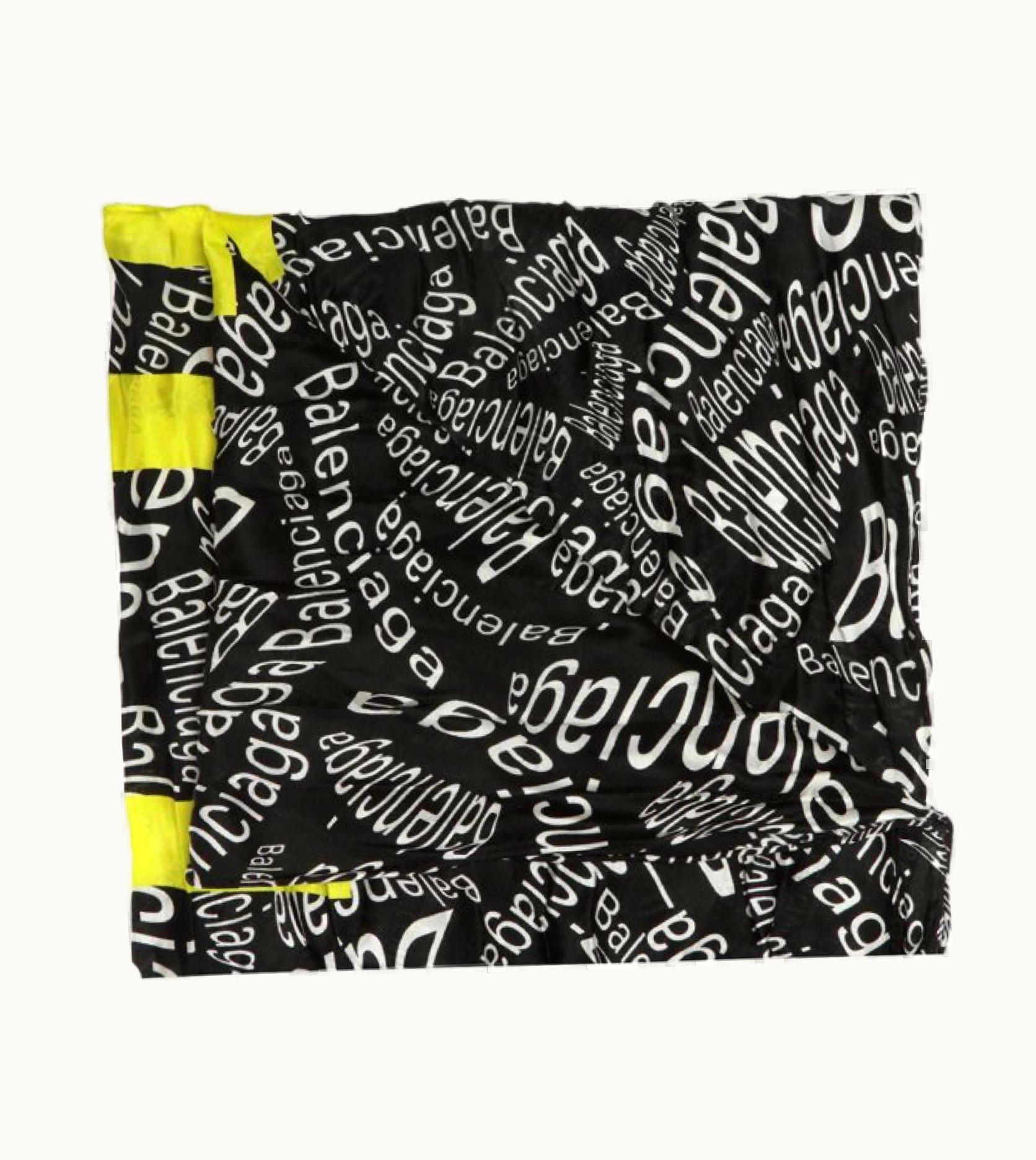 Balenciaga Balenciaga Curved Logo Typo Cropped Black Scarf Foulards Neckerchief (576157)
