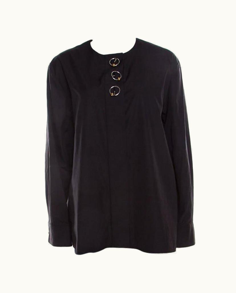 Balenciaga Balenciaga Black Cotton Metal Button Detail Long Sleeve Blouse