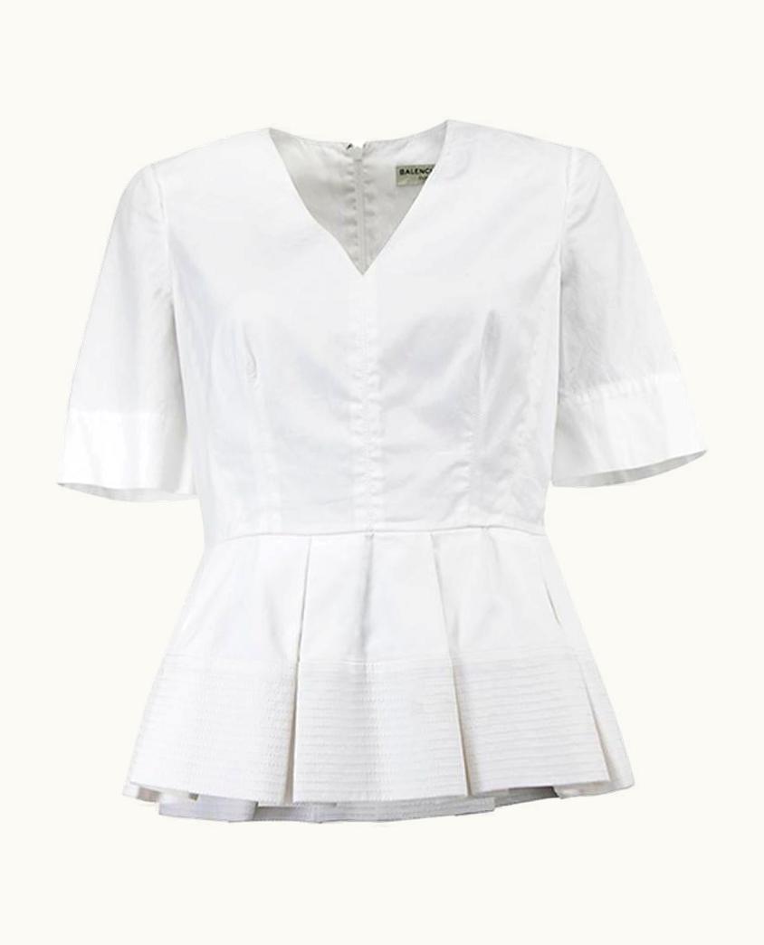 Balenciaga Balenciaga Women' 2015 White V-Neck Peplum Top