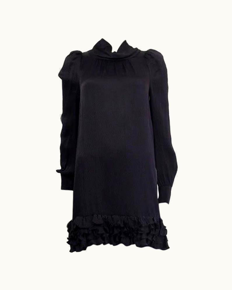 Balenciaga Black Silk Textured Ruffled Hem Mini Dress