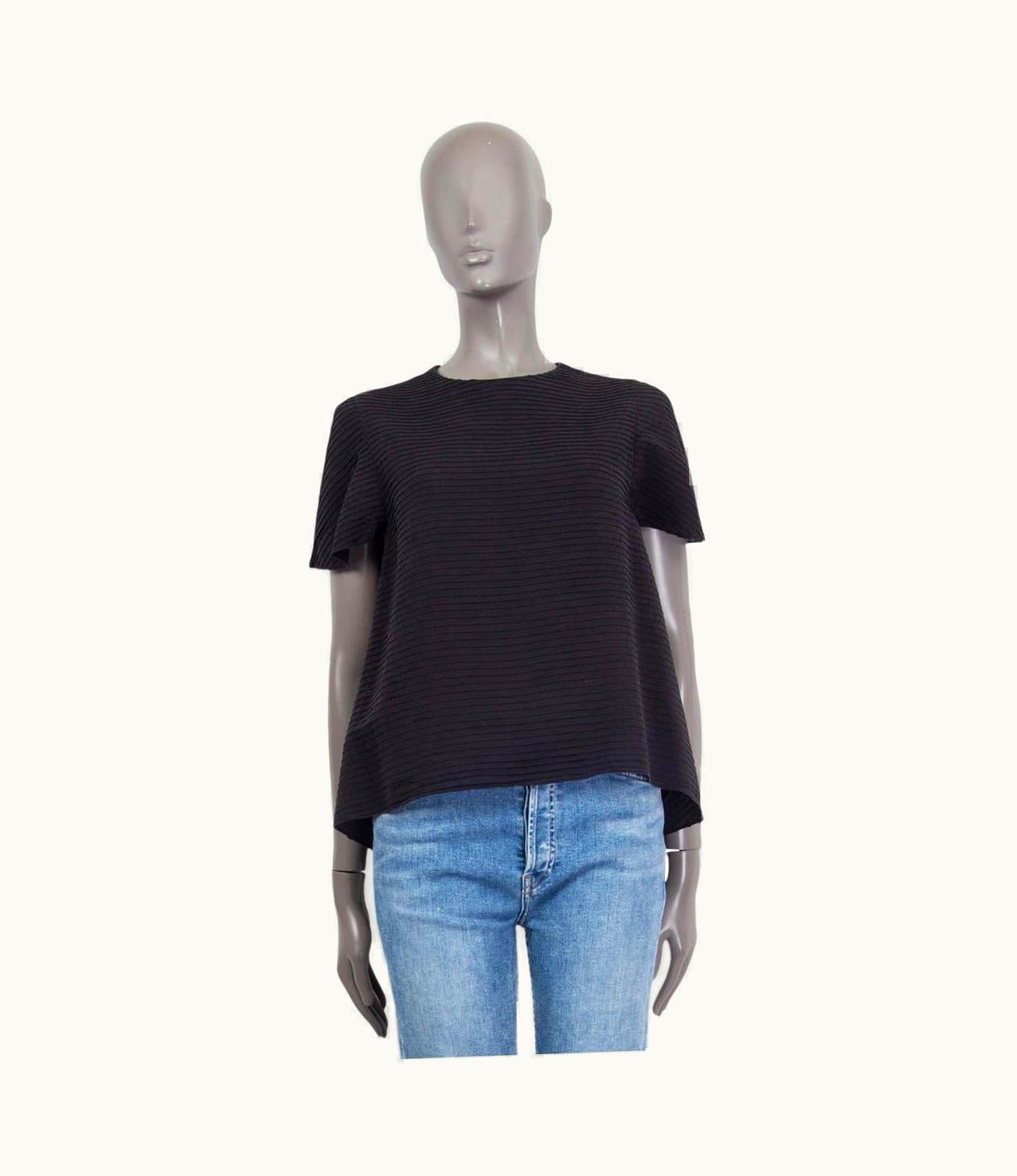 Balenciaga Black Silk Flare Short Sleeve Blouse Shirt