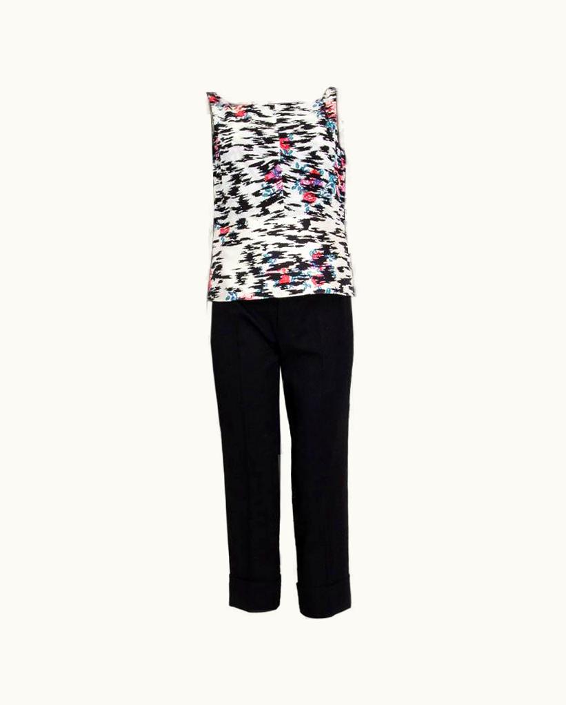 Balenciaga White Silk Rose Print Sleeveless Blouse Shirt