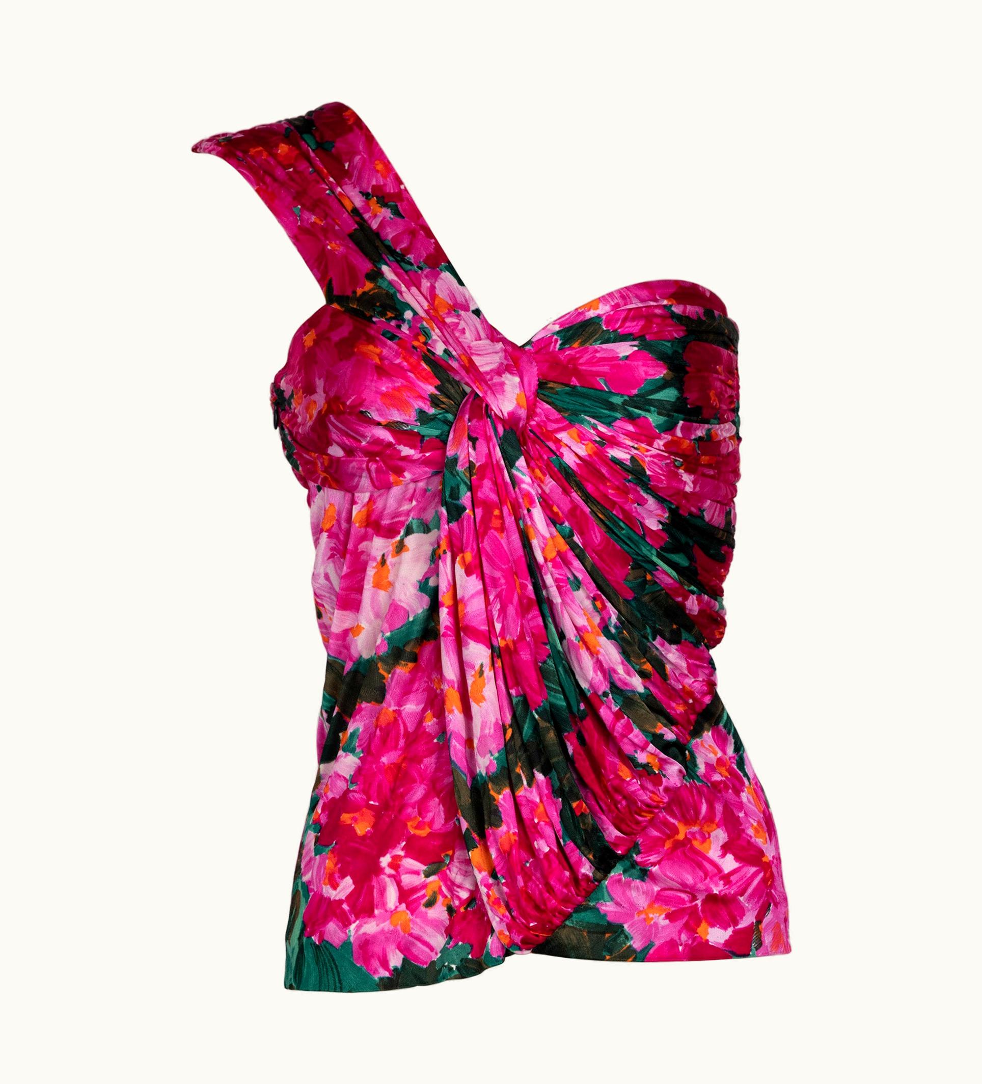 Balenciaga Nicolas Ghesquière Floral Silk One Shoulder Top Spring 2008