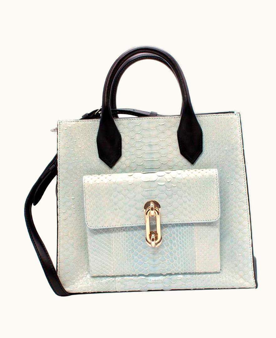Balenciaga Black Leather & Light Blue Python All Afternoon Tote Bag