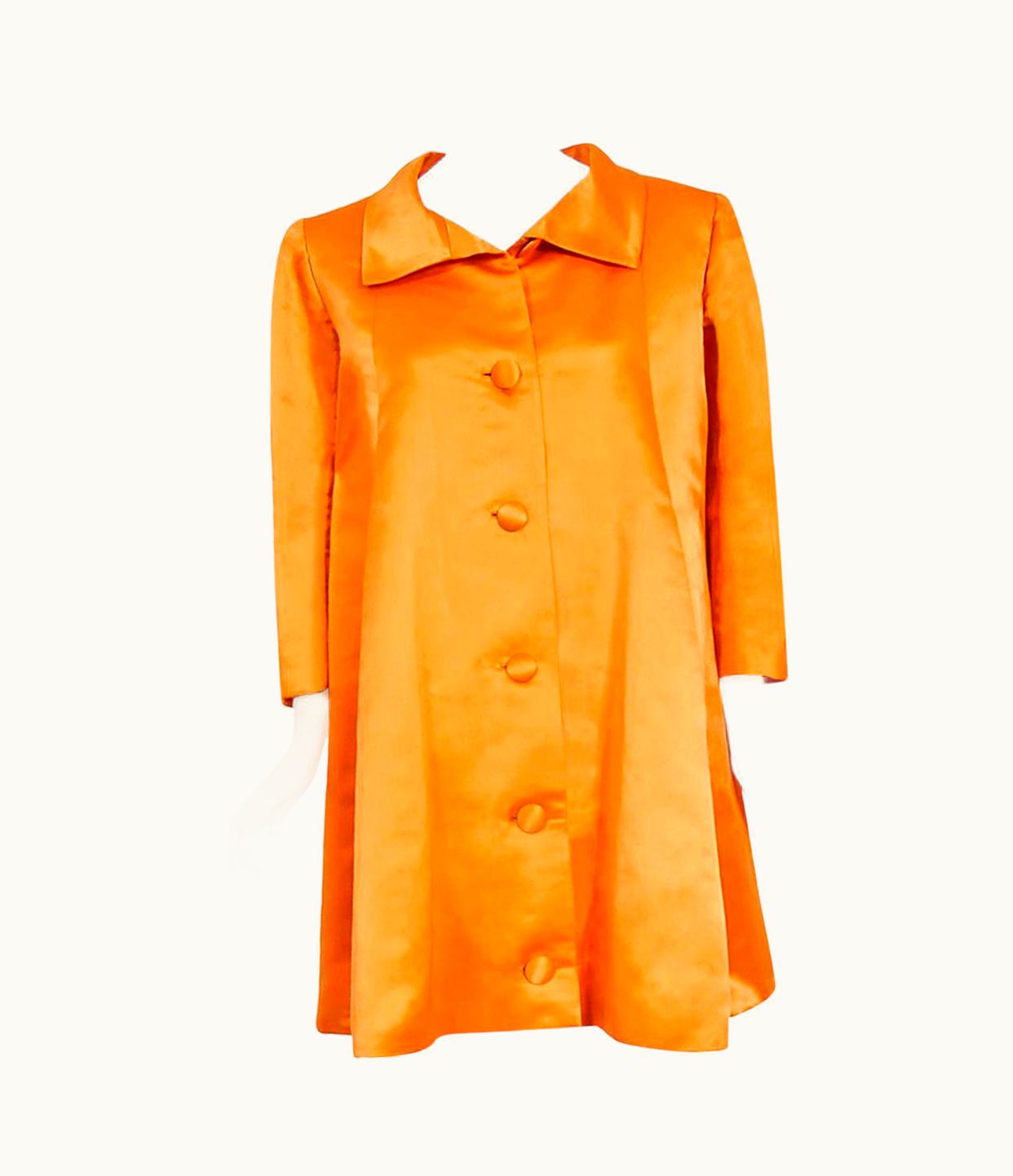 Balenciaga Vintage 1958 Balenciaga Haute Couture Orange Duchess Satin Swing Coat Jacket